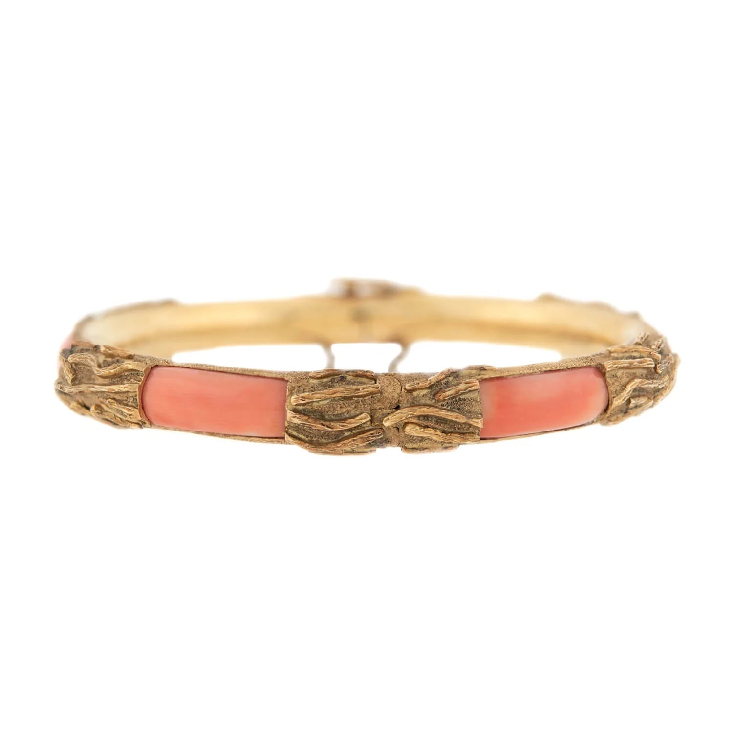 14K Gold & Coral Hinged Bangle Bracelet for Women - Vintage Estate Jewelry - Perfect for Weddings, Parties & Special Occasions
