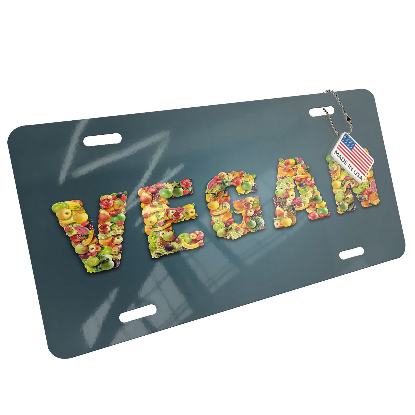 Stainless Steel Vegan License Plate - Mixed Fruit Design for Healthy Lifestyle | Perfect for Cars, Trucks, and Motorcycles