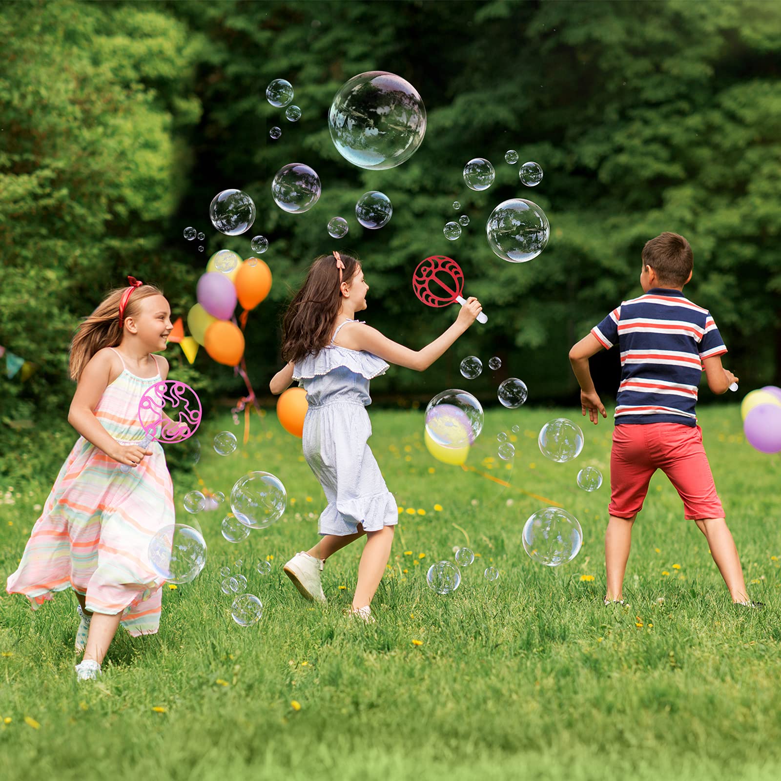28-Piece Large Bubble Wands Set with Tray - Fun Outdoor Bubble Toys for Kids, Summer Party Favors, Birthday Gifts, and Backyard Activities (Perfect for Parks, Beaches, and Outdoor Play)