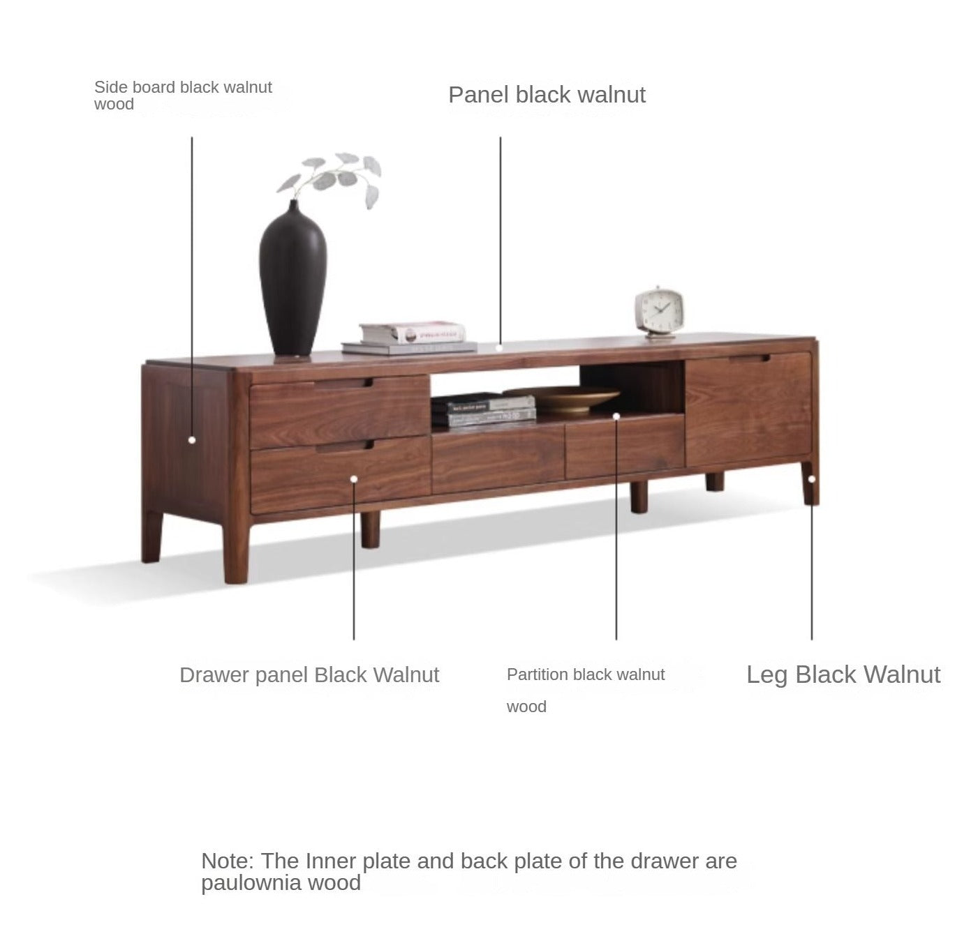 Premium Black Walnut Solid Wood TV Stand - Large Storage Entertainment Center for Living Room, Home Theater & Media Organization