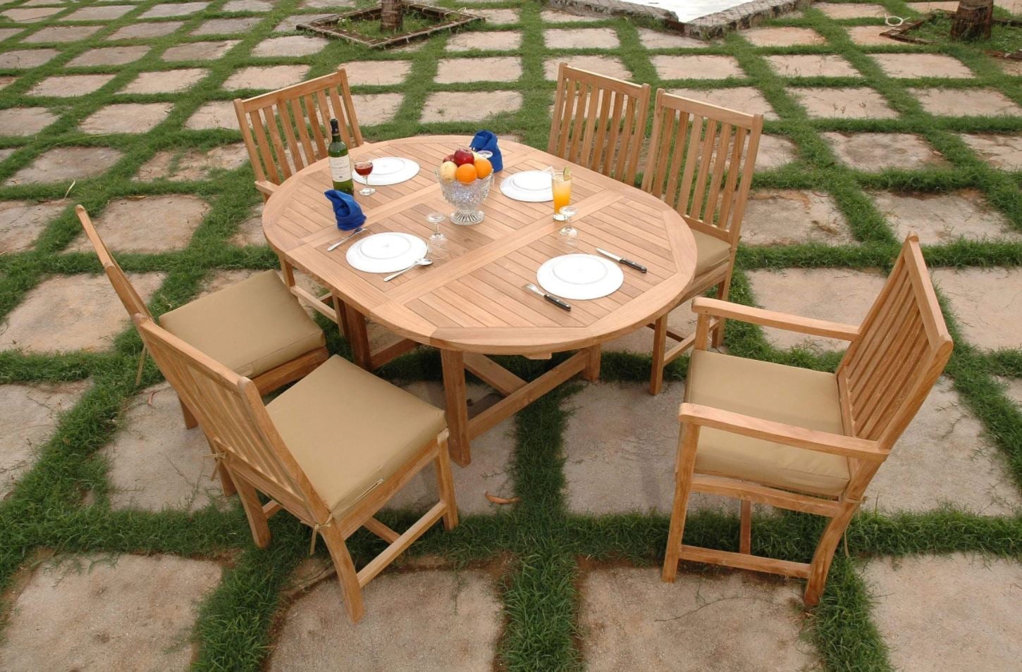 Anderson Teak Bahama Wilshire 7-Piece Extendable Outdoor Dining Set with Cushions - Perfect for Patio, Garden, and Poolside Entertaining