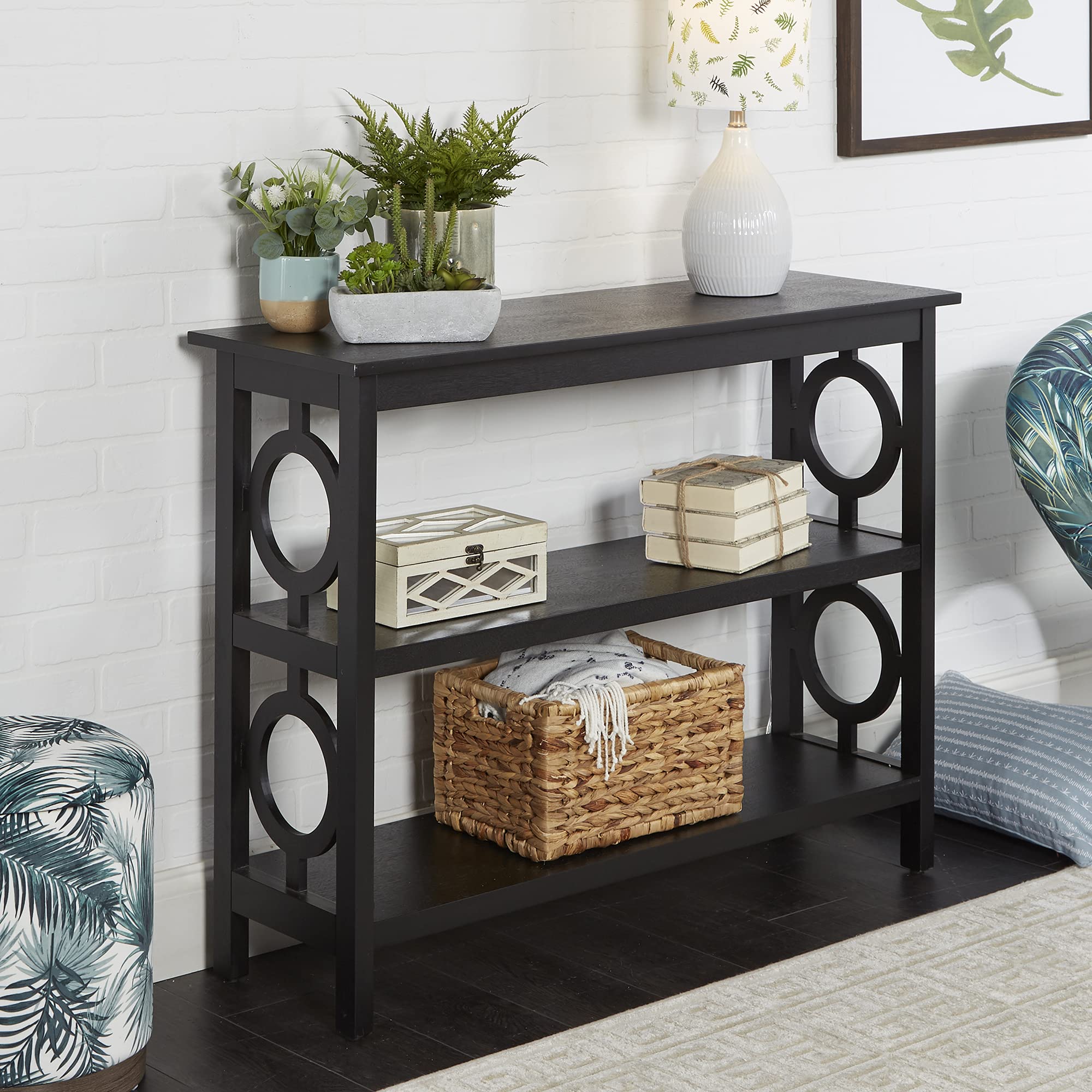 Decor Therapy Grafton 3-Shelf Bookcase in Black - Medium Size Wooden Bookshelf for Living Room, Bedroom & Office Storage