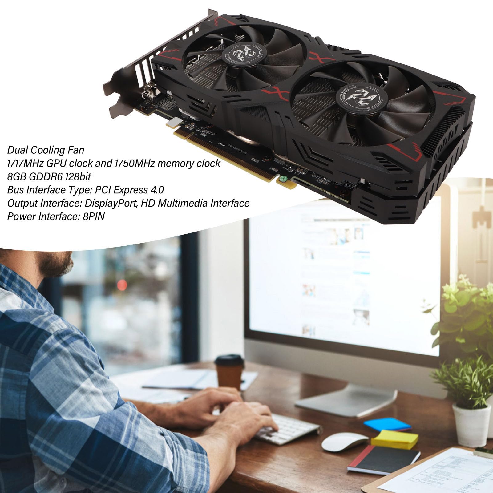 AMD RX 5500 XT 8GB GDDR6 256-bit Gaming Graphics Card - PCIe 4.0 x16, 3x DisplayPort & HDMI, Dual Fan Cooling, Low Noise - Perfect for 1080p Gaming, Video Editing & PC Builds