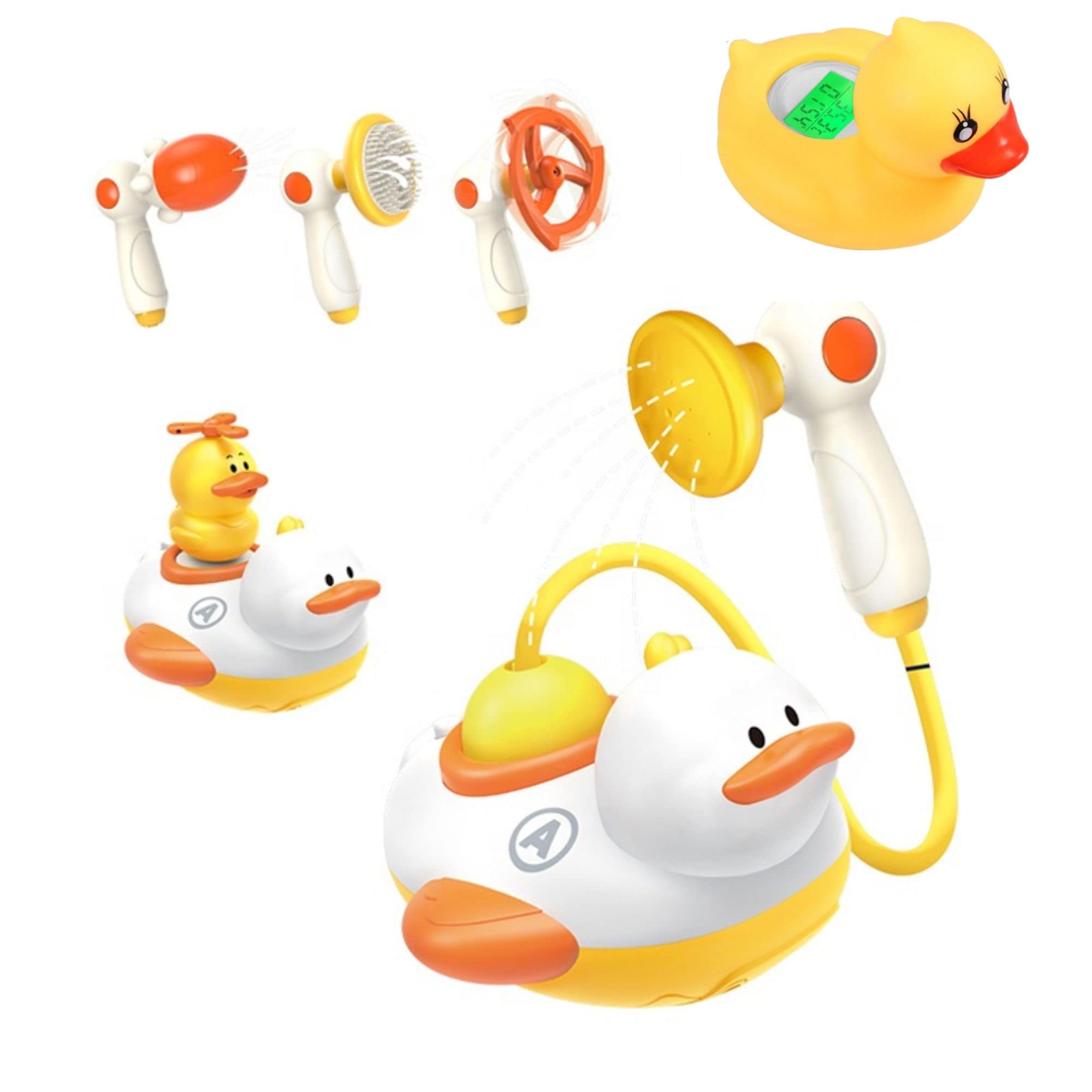 Yellow Duck Bath Toys Set - Shower Sprayer & Floating Thermometer for Toddlers - Fun Baby Bath Time