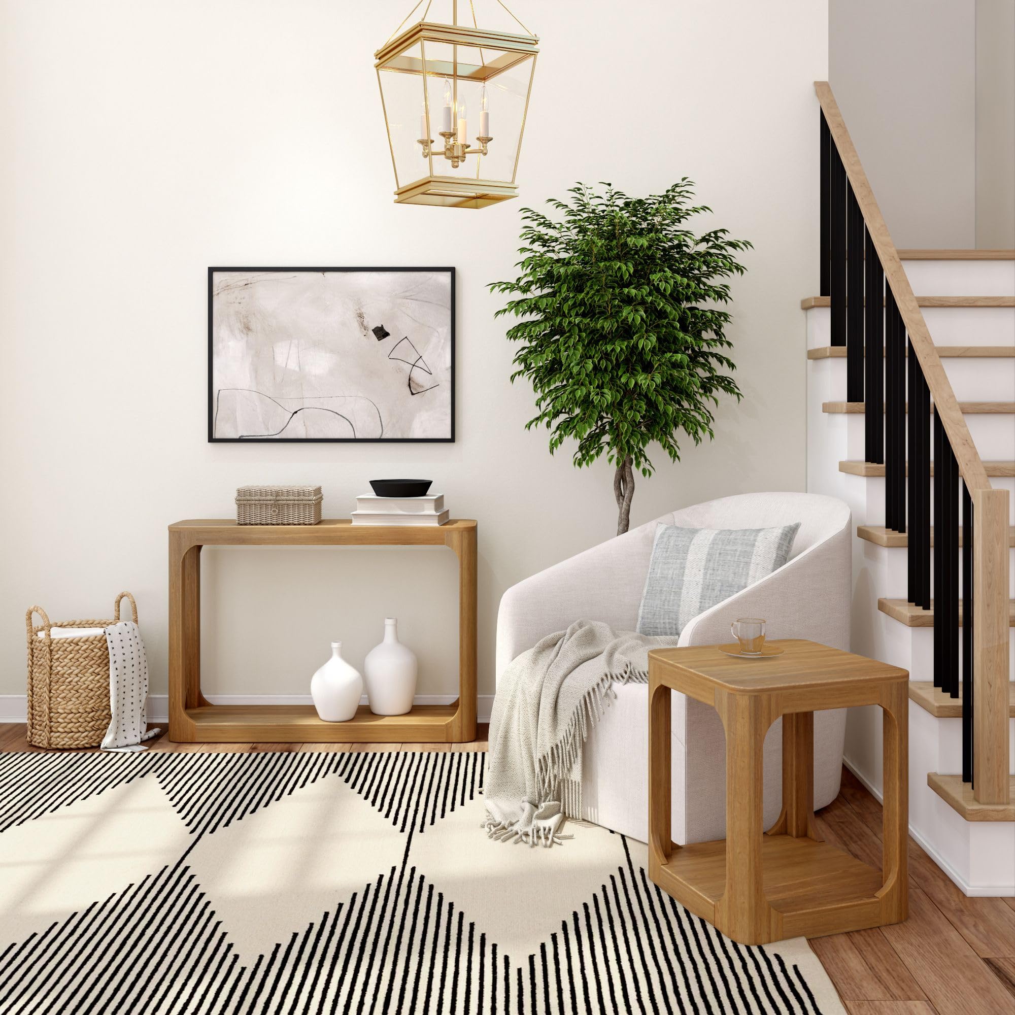 Solid Wood Console Table - 46 Inch Plank+Beam Forma Sofa Table | Entryway, Hallway & Behind Couch Table | Easy Assembly Pecan Wood | Perfect for Living Room, Foyer & Narrow Spaces