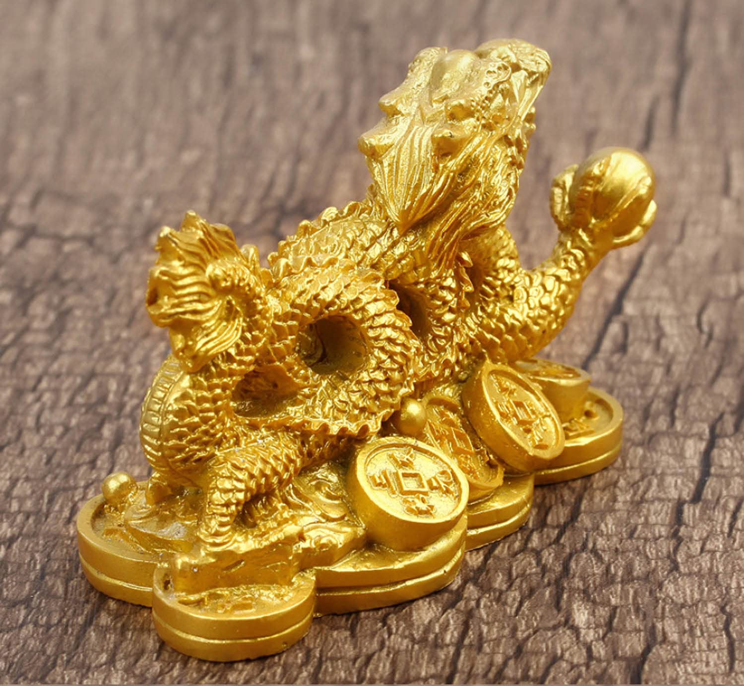 Golden Feng Shui Dragon Money Coins Statue - Wealth & Good Luck Charm for Home Office Decor, Business Gift, Meditation & Feng Shui Enhancement