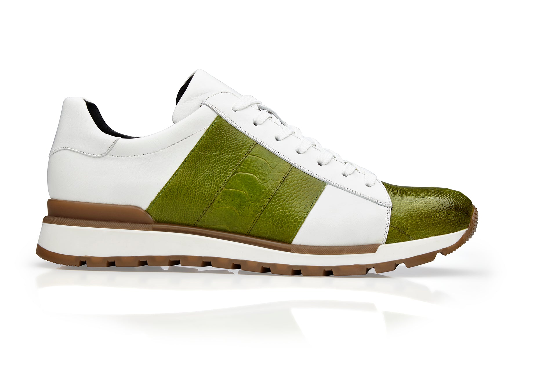 Belvedere Blake Genuine Ostrich & Italian Calf Leather Sneakers - Lime/White 33629 | Comfortable Luxury Casual Shoes for Men | Perfect for Office, Dating & Travel