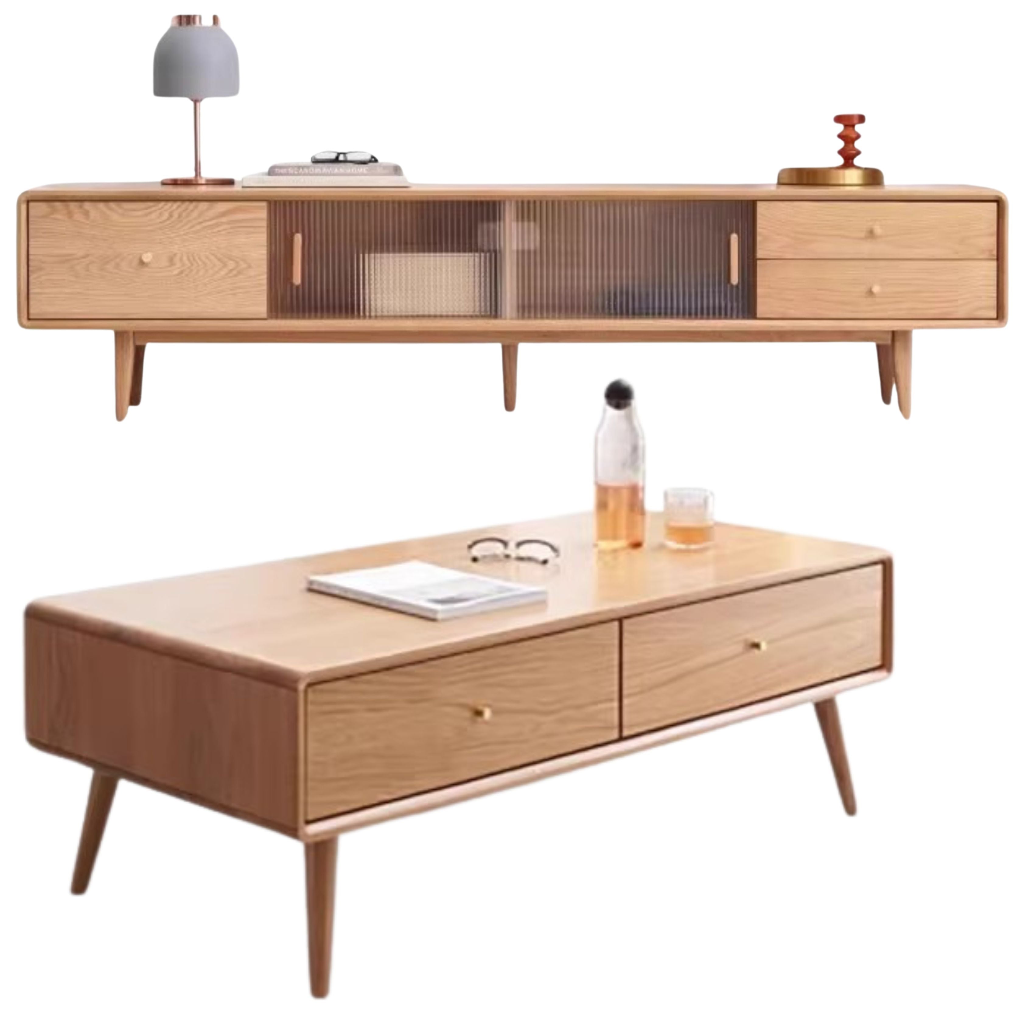 78.7x13.8x17.7 inch / 200x35x45сm / Natural Wood Color/Oak sliding door three drawer without light+ 1.2m coffee table WORLDWIDE SHIPPING 5-6 WEEKS