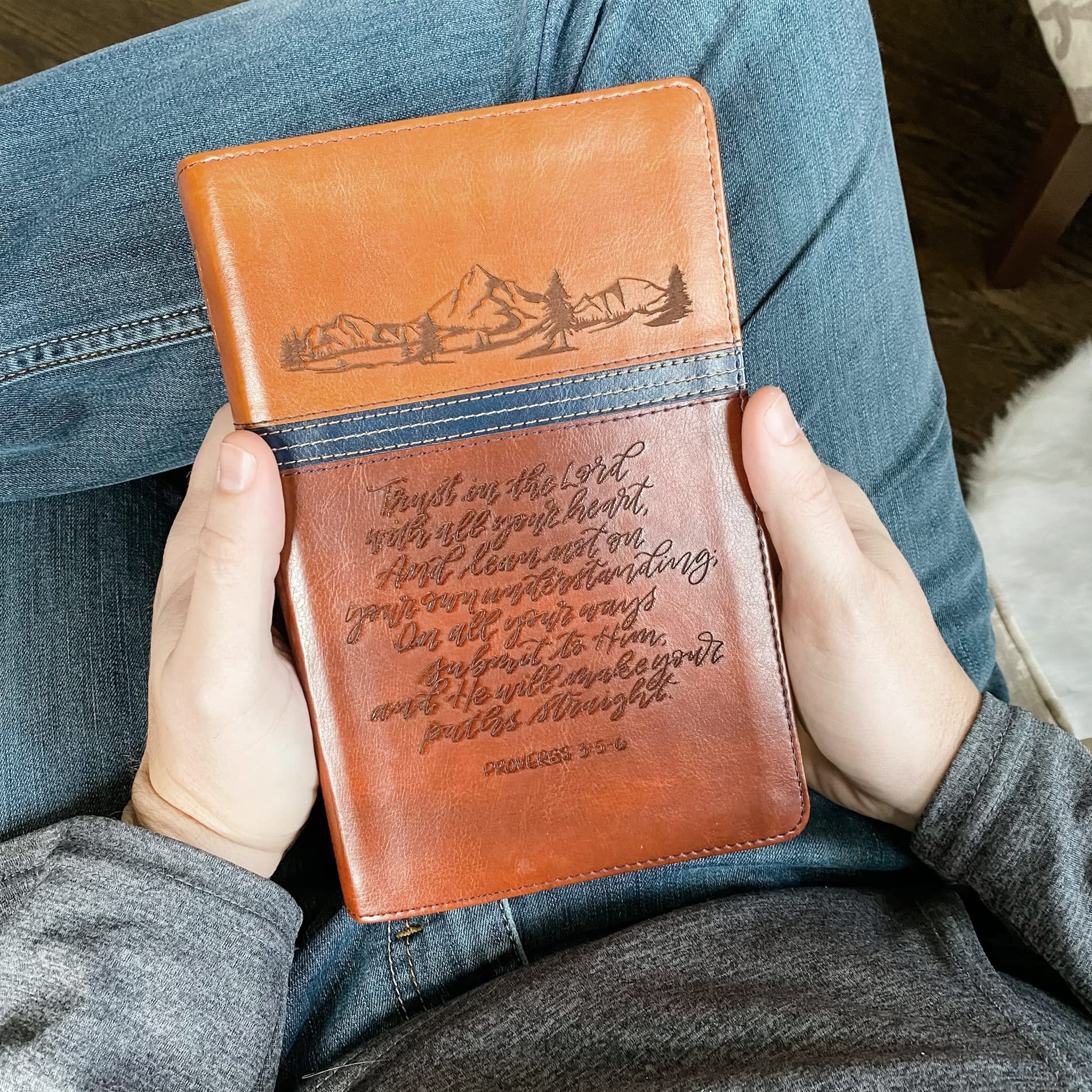 NIV Study Bible - Brown & Blue Hand-Illustrated Laser-Engraved Personalized Gift with Custom Name Engraving for Birthday, Graduation, Baptism, Wedding, Anniversary | Perfect for Bible Study, Church Services & Special Occasions