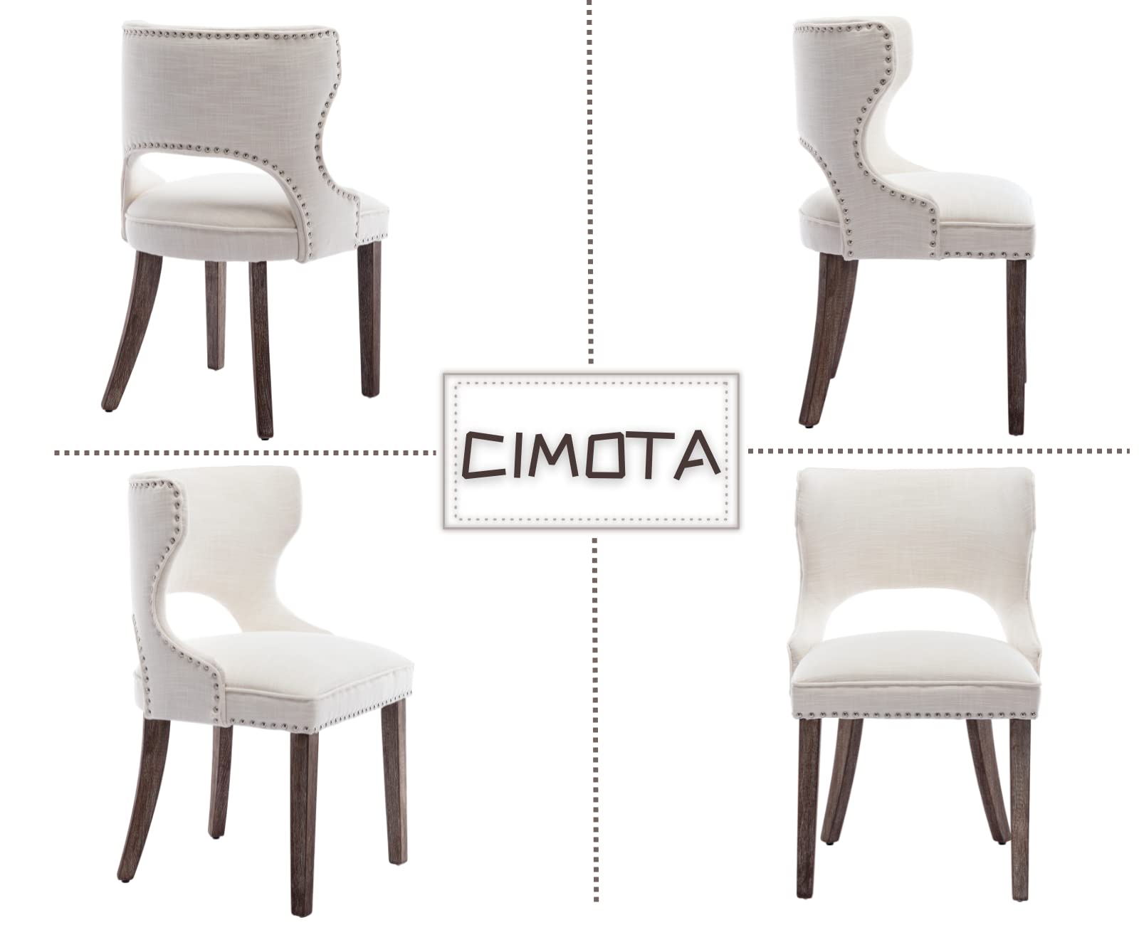 Mid Century Modern Dining Chairs Set of 2 - Upholstered Armless Side Chairs with Open Back & Nailhead Trim - Linen Beige Kitchen/Dining/Living Room Furniture - Perfect for Small Spaces & Contemporary Home Decor