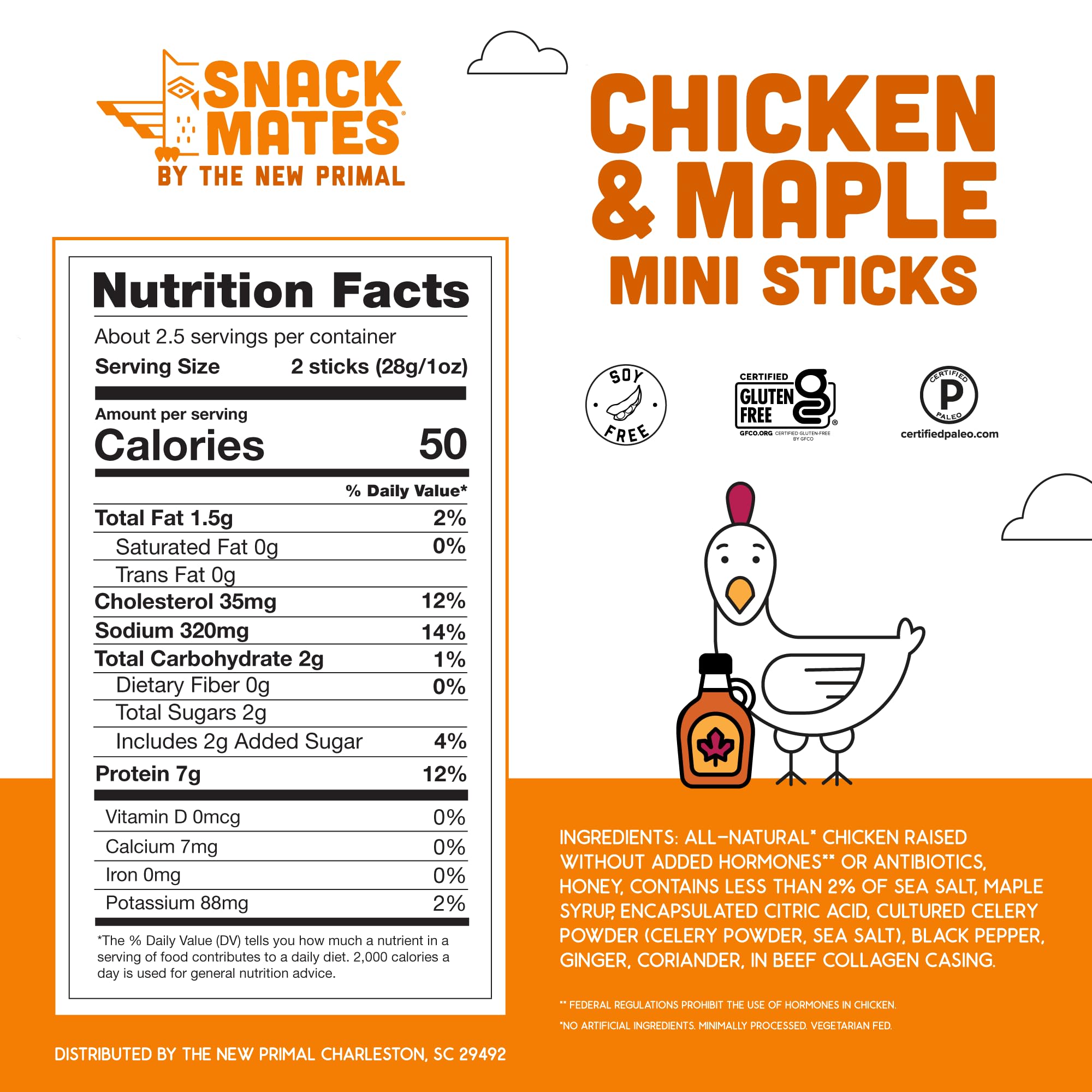The New Primal Snack Mates Chicken & Maple Sticks – Gluten Free, Low Sugar, High Protein (7g) Healthy Kids Snacks – 50 Calorie Mini Paleo Jerky Meat Sticks (40 Pack) – Perfect for School Lunches, After-School Snacks & On-The-Go Nutrition