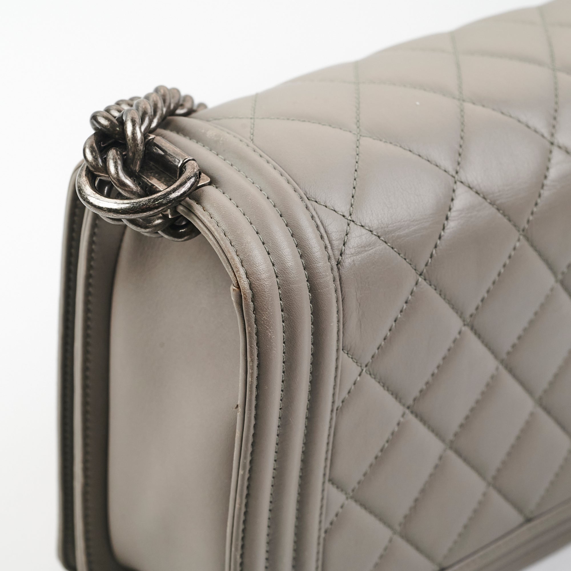 Chanel New Boy Lambskin Grey Leather Handbag - Luxury Designer Crossbody Bag for Women | Perfect for Evening Parties, Date Nights & Special Occasions
