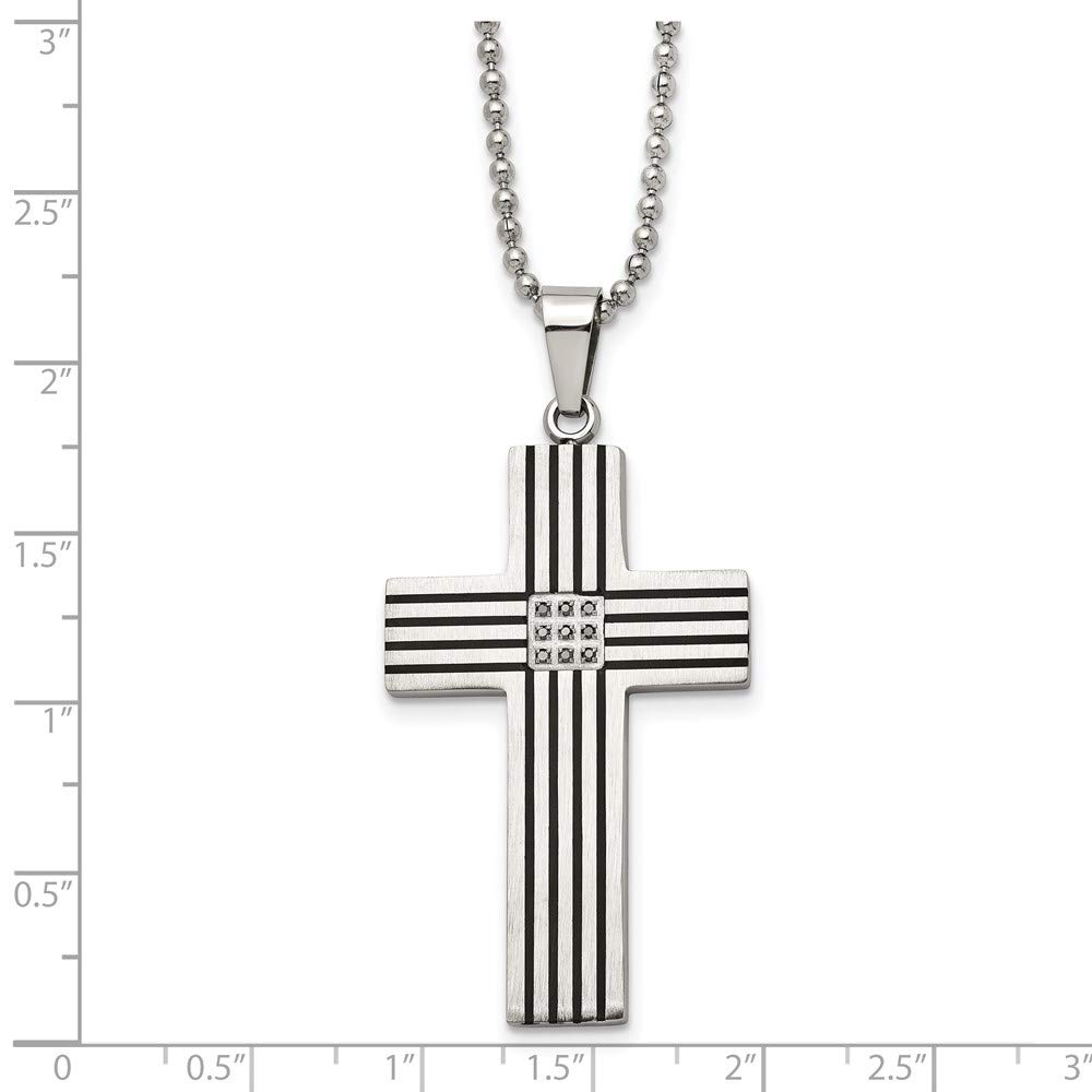 Stainless Steel Striped & Black Diamond Cross Pendant Necklace - 22 Inch Chain for Women & Men - Perfect for Gifts, Weddings, Church & Everyday Wear