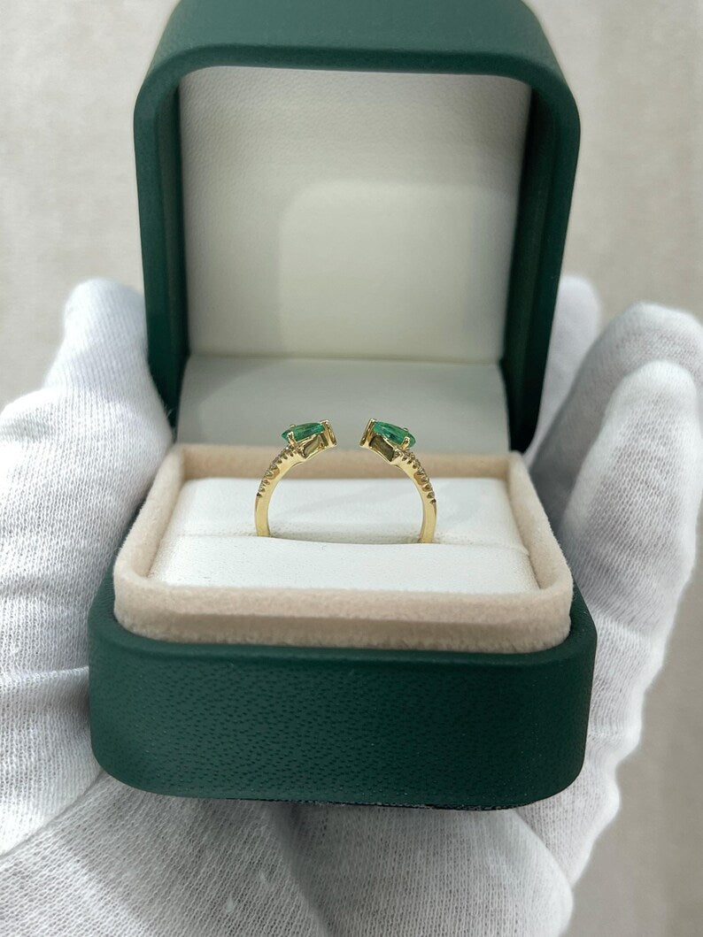 0.47tcw 14K Gold Pear Cut Green Gemstone & Diamond Stacking Ring for Women - Elegant Wedding, Engagement, Anniversary Gift Idea