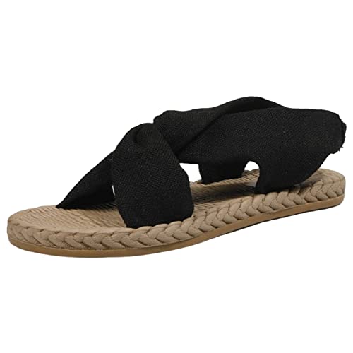 Women's Roman Style Cross Strap Sandals - Breathable Linen Flat Summer Sandals for Outdoor & Casual Wear - Size 8 | Perfect for Beach, Vacation, and Everyday Comfort