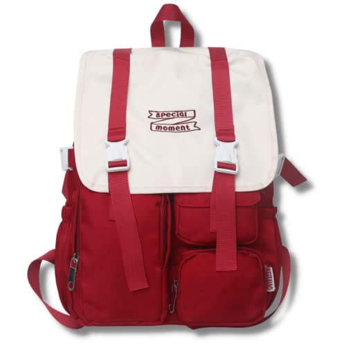 Cute Kawaii Japanese Aesthetic Backpack for Teen Girls - 15 Inch Laptop Backpack, School Bookbag for Women Students, Kpop Y2K Style (Red) | Perfect for School, Travel & Anime Conventions