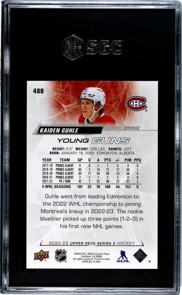2022 Upper Deck Series 2 Hockey Kaiden Guhle Young Guns Rookie Card SGC 9 Mint Condition - Perfect for NHL Collectors, Sports Memorabilia Enthusiasts & Hockey Card Investors