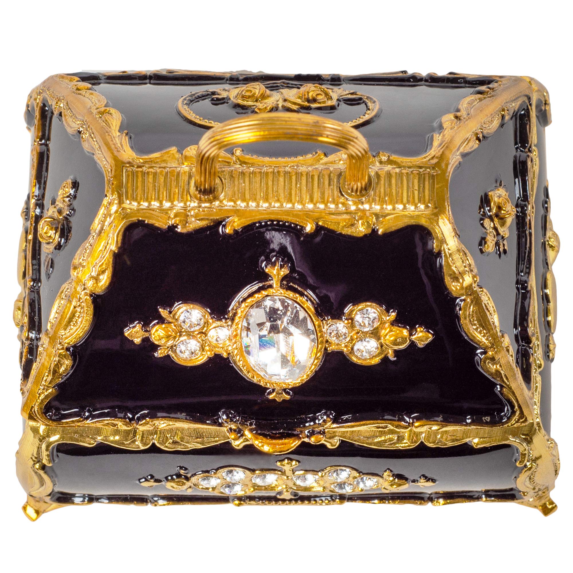 Elegant Black Handbag-Shaped Music Box with Swarovski Crystals - Plays 'Für Elise' | Jewelry Storage & Decorative Gift for Women (Perfect for Birthdays, Anniversaries & Home Décor)