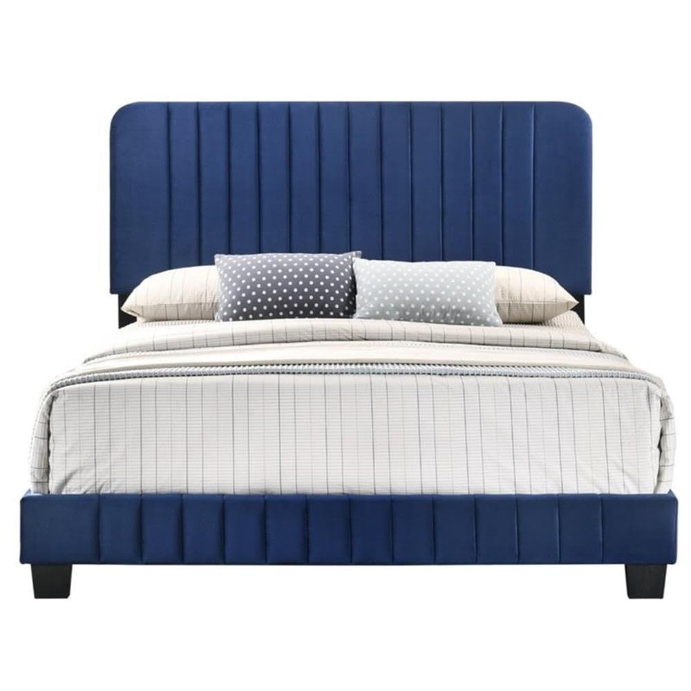 Glory Furniture Lodi Navy Blue Velvet Upholstered Full Size Bed Frame - Luxurious Bedroom Furniture for Master & Guest Rooms