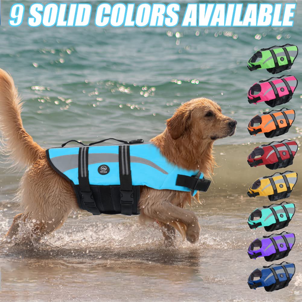 EMUST Dog Life Jacket - Lightweight Pet Life Vest for Small, Medium, Large & XL Dogs - Adjustable Buoyancy Swim Vest for Swimming, Boating & Water Activities - Blue XL Size for Big Dogs