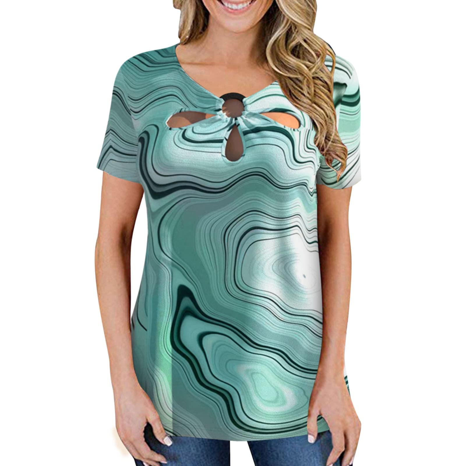 Women's Floral Round Neck Blouse - Casual Summer Tops with Petal Detail - Perfect for Office Wear, Date Night & Beach Outfits