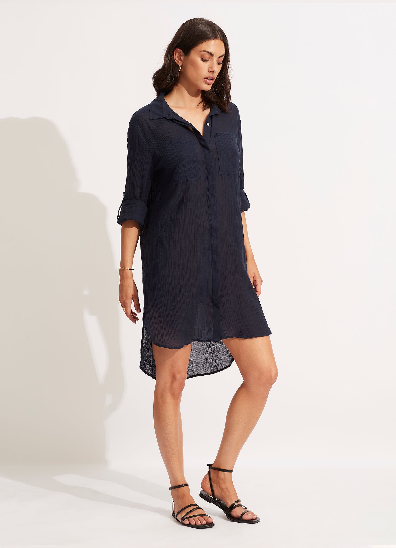 Crinkle Twill Beach Shirt for Men & Women - Comfortable Indigo Casual Shirt for Summer Vacation, Beach Outings & Tropical Getaways