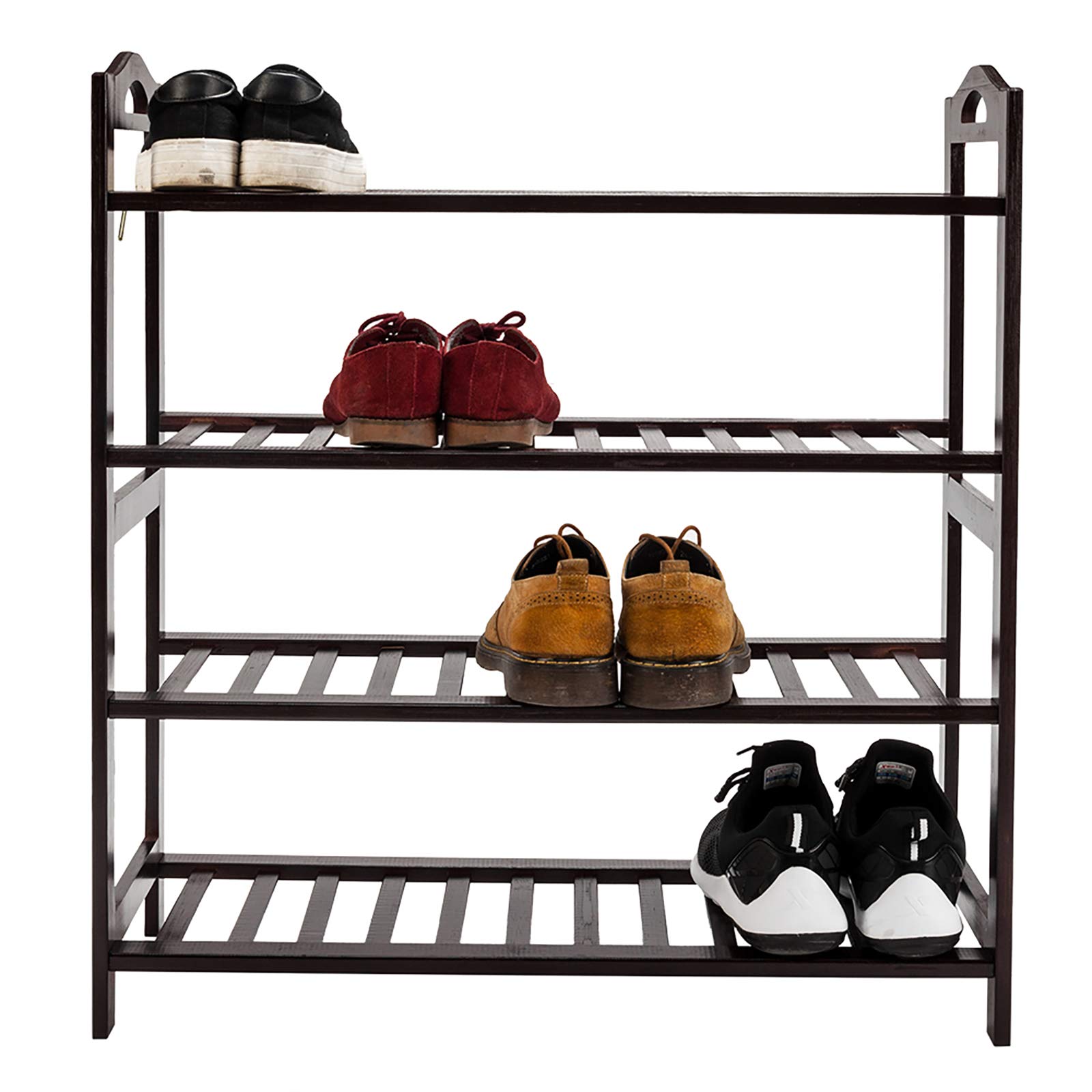 4-Tier Bamboo Shoe Rack with Handles - Free Standing Shoe Organizer for Entryway, Hallway, Bathroom & Living Room - Space Saving Storage Solution for Shoes, Boots & Sandals - Natural Eco-Friendly Home Decor