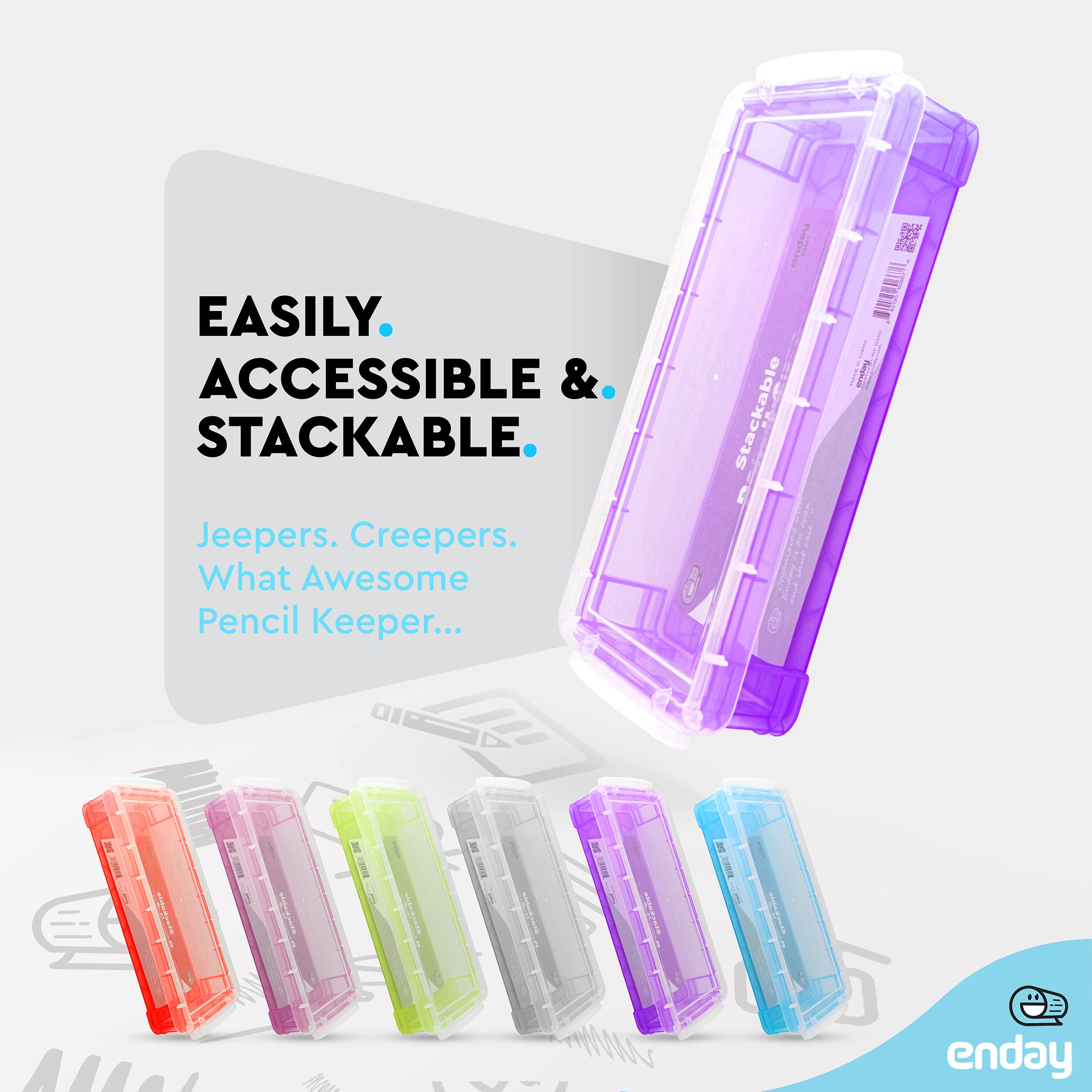 Enday Plastic Stackable Pencil Case - Large Capacity School & Office Supplies Organizer (Purple, Blue, Grey, Pink, Red, Green) - 80 Pack | Perfect for Students, Teachers & Office Workers