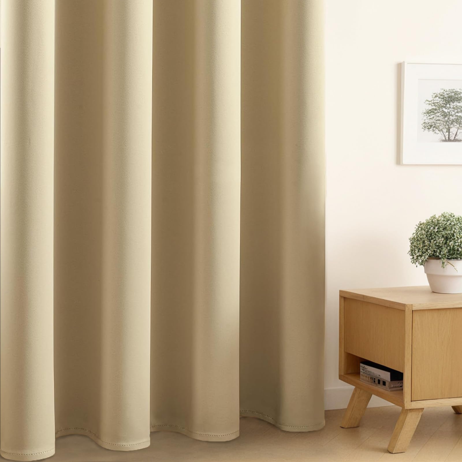 Blackout Curtains for Small Windows - Thermal Insulated Room Darkening Drapes with Rod Pocket, 52x45 Inch, Beige, Set of 2 Panels - Perfect for Bedroom, Living Room & Home Theater Light Blocking