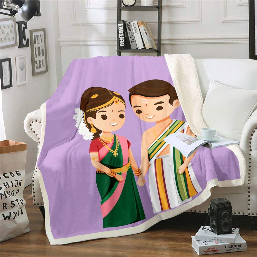 Indian Style Groom and Bride Luxury Fleece Throw Blanket - 50x60 Inch Super Soft & Warm Wedding Flannel Blanket - Perfect for Couples Gift, Anniversary, Home Decor & Cozy Nights