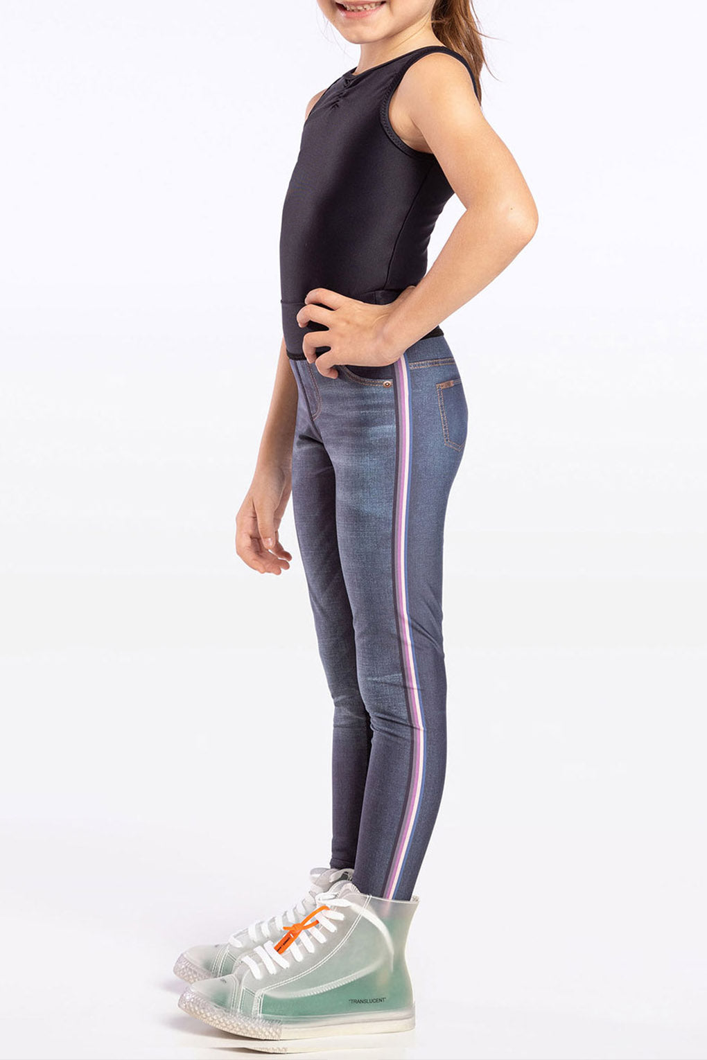 Reversible Denim Leggings for Kids - Stretchy Comfortable Deep Garden Print Pants for Playtime & Outdoor Activities