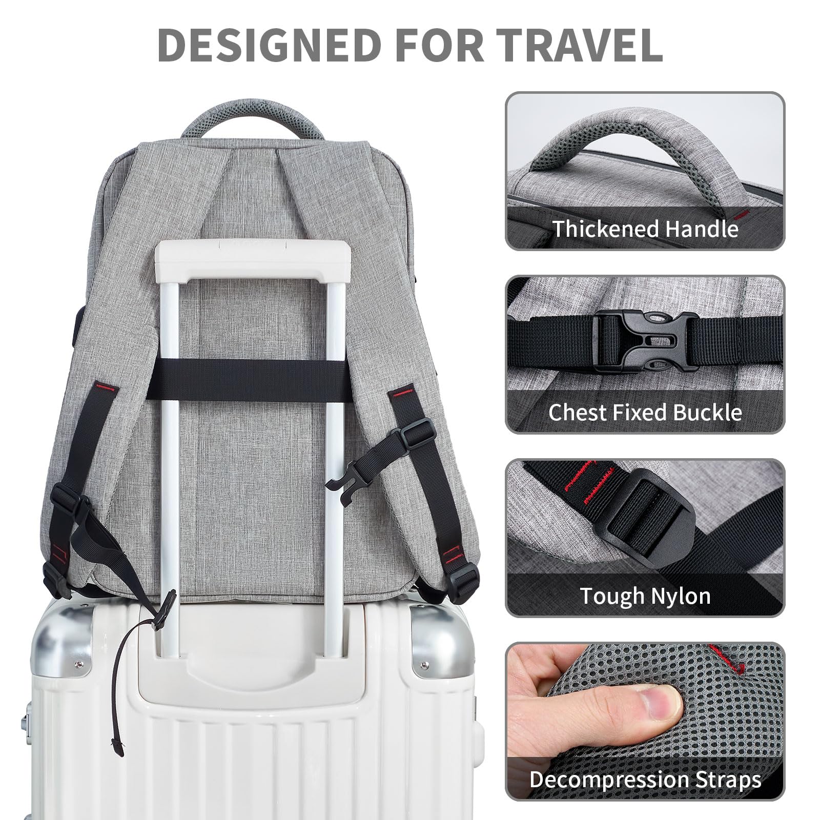 Stylish Unisex Laptop Backpack for Work & Travel - 17 Inch Gray Business Backpack with Dedicated Laptop Compartment - Perfect for Commuting, College & Casual Use - Durable Book Bag for Professionals & Students