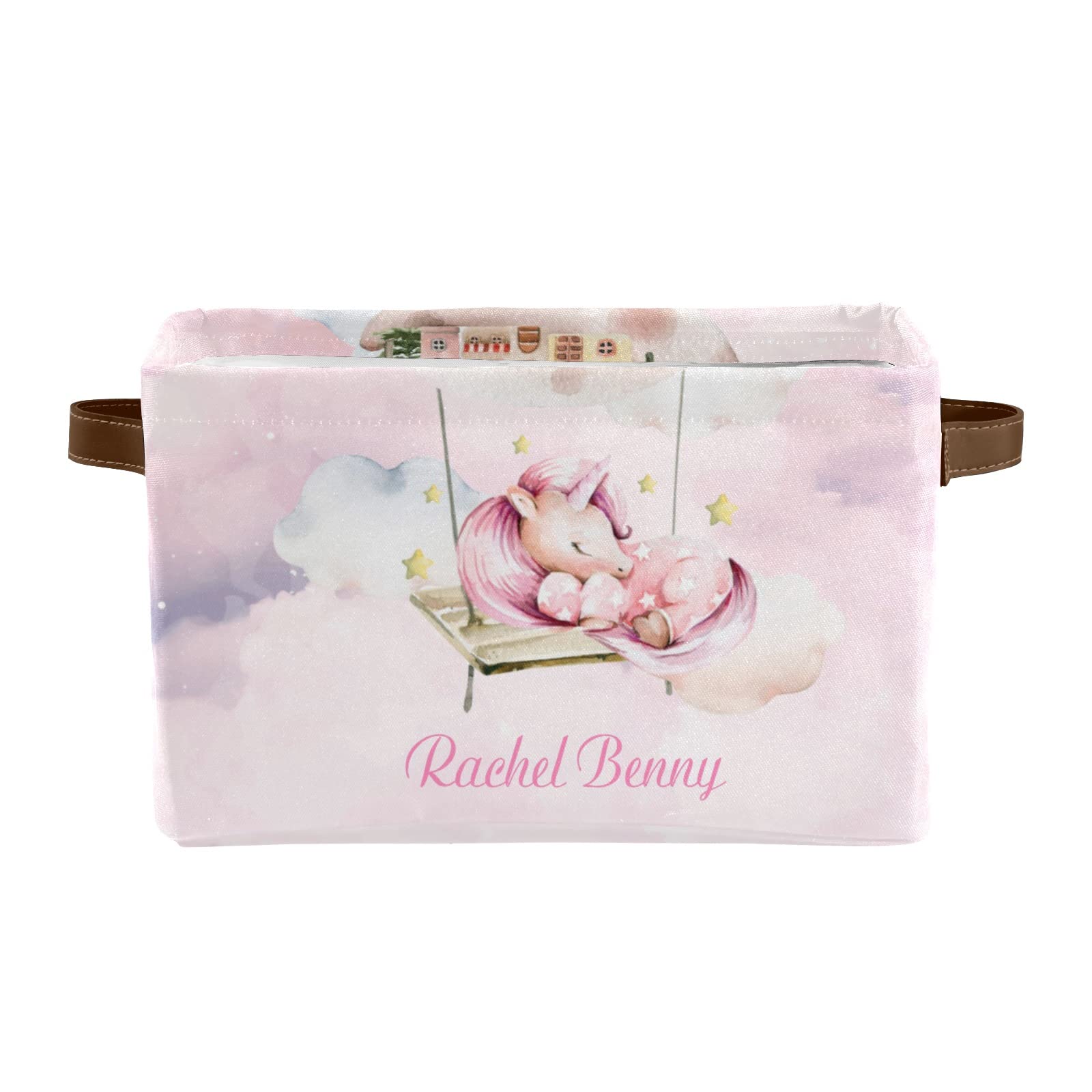 Personalized Unicorn & Pink Clouds Storage Bins with Handles - Custom Nursery Organizer for Toys, Clothes & Home Supplies (1-Pack) | Perfect for Kids' Room Decor & Closet Organization