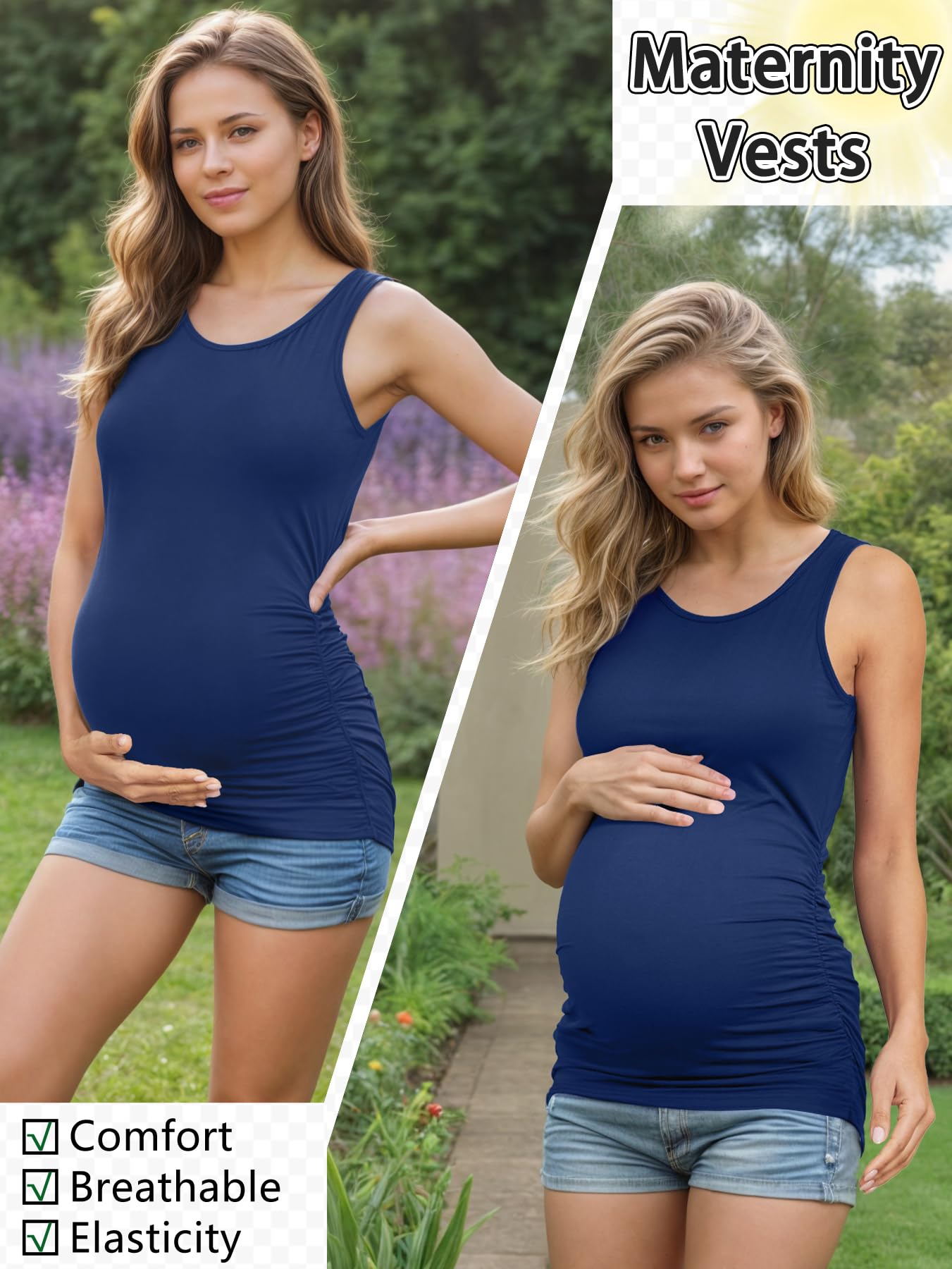 PARNIXS Women's Maternity Tank Tops - 3 Pack Breathable Sleeveless Summer Pregnancy Shirts for Comfort & Style - Perfect for Casual Wear, Maternity Photos & Everyday Outfits