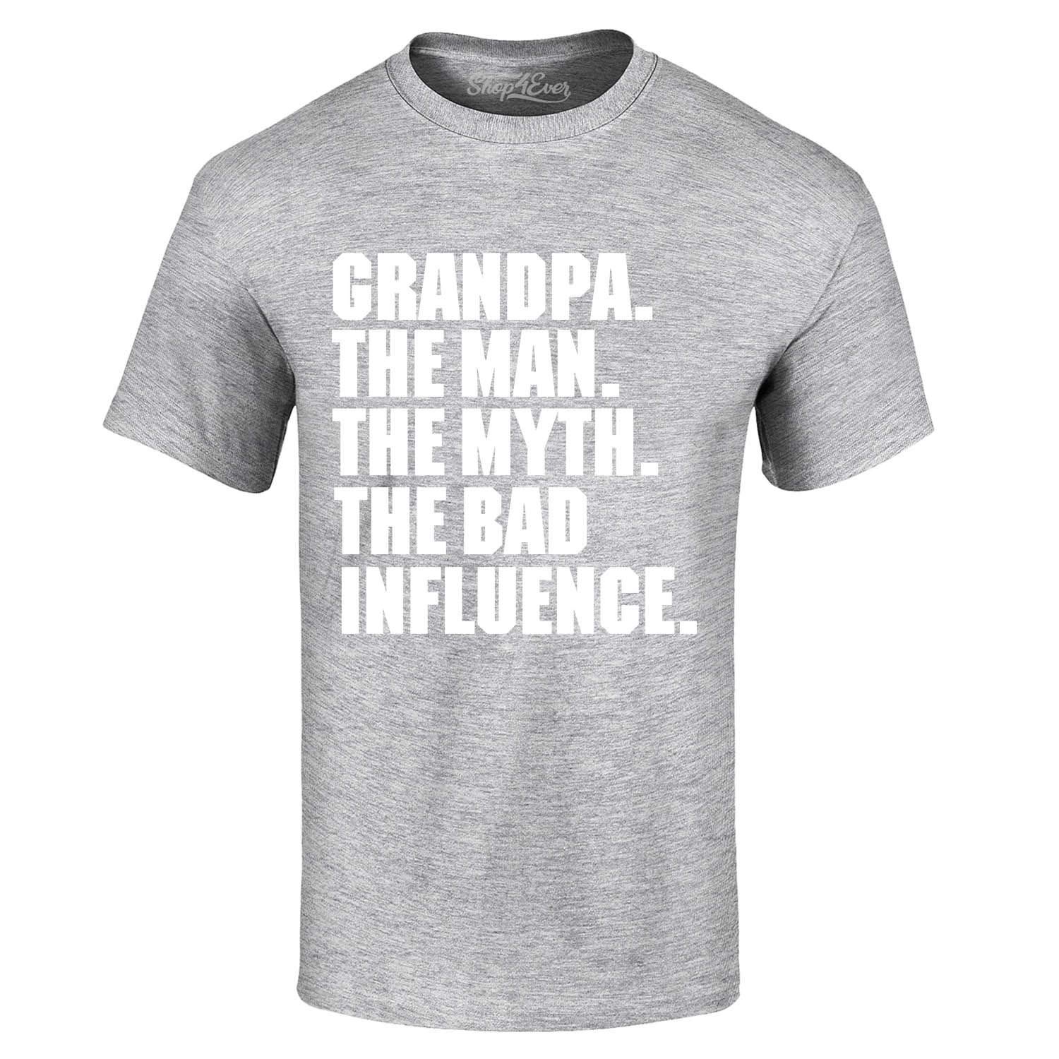 Grandpa The Man The Myth The Bad Influence Funny Vintage T-Shirt - Cool Novelty Gift for Dad, Grandfather & Family - Perfect for Birthdays, Father's Day & Casual Wear