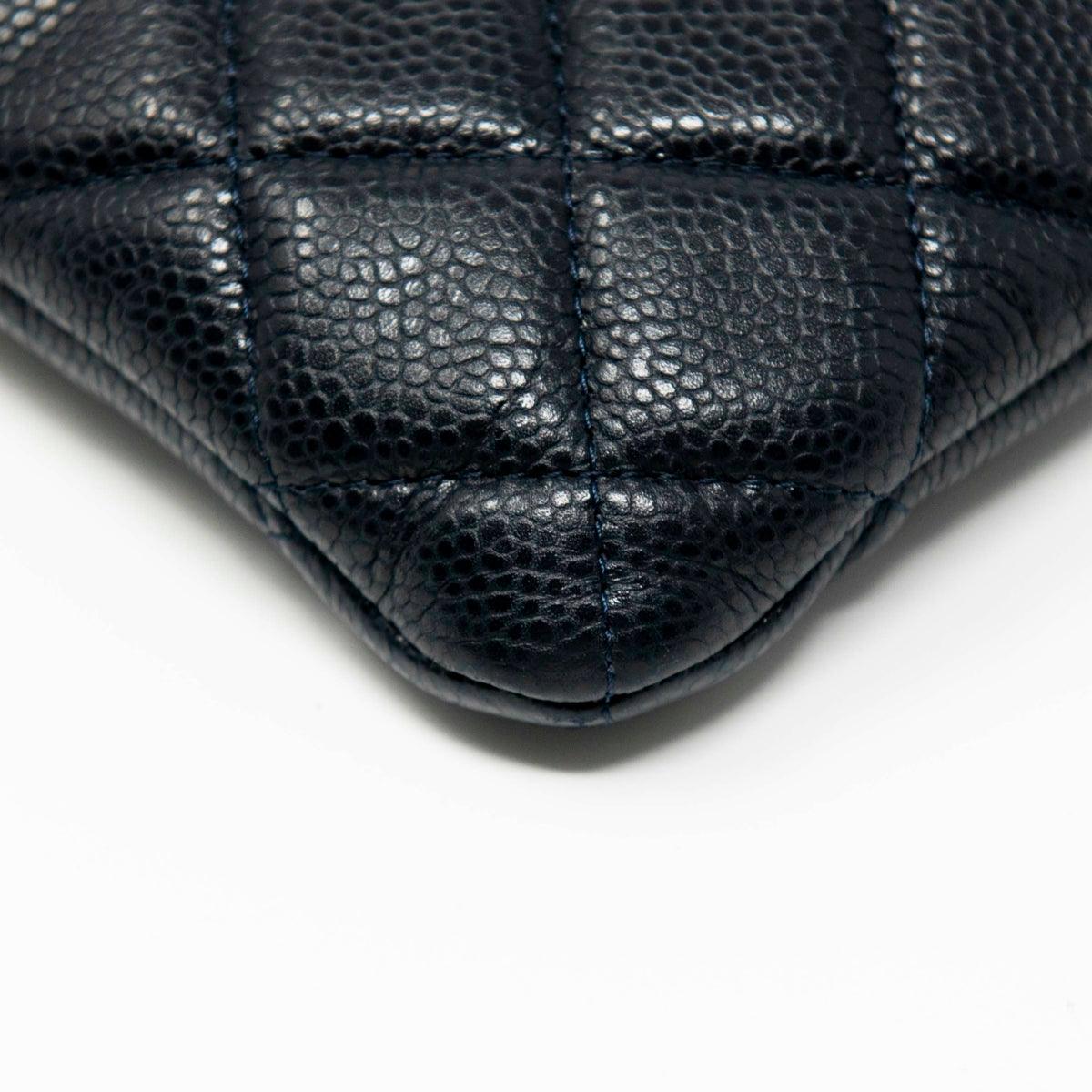 Chanel Navy Blue Medium O Case Pouch - Luxury Leather Cosmetic Bag for Women - Perfect for Travel, Makeup, and Everyday Essentials