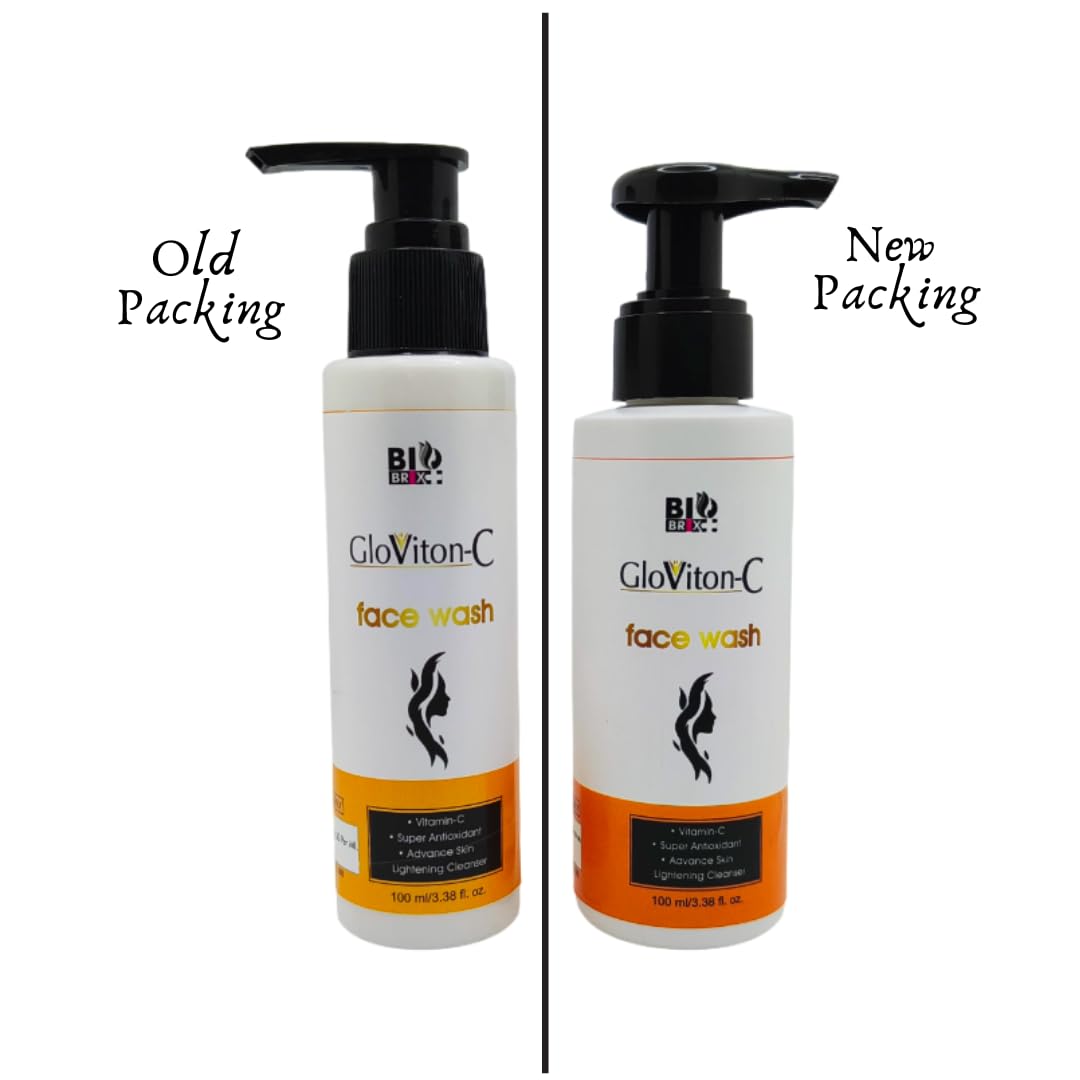 Gloviton-C Vitamin C Face Wash with Kojic Acid, Glycolic Acid & Salicylic Acid - Brightening & Exfoliating Cleanser for Acne, Dark Spots & Uneven Skin Tone - Perfect for Morning & Night Skincare Routine