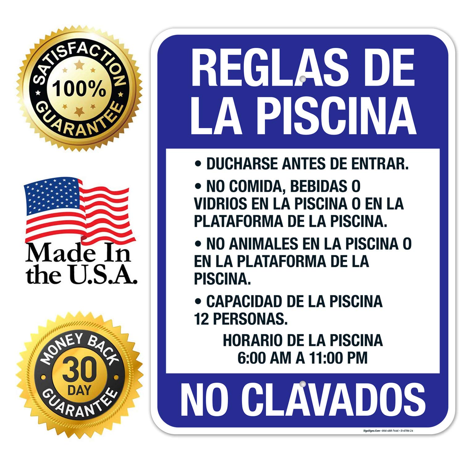 Pool Rules Sign - 18x24 Inches Rust-Free .063 Aluminum, Fade-Resistant for Indoor/Outdoor Use - Made in USA - Perfect for Backyard Pools, Community Centers & Water Parks