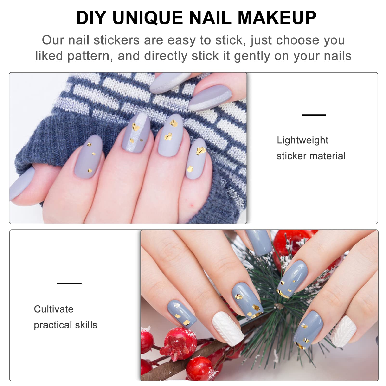 48pcs Glitter Foil Nail Chips for DIY Nail Art - Metallic Tinfoil Paillette Manicure Decoration | Perfect for Nail Salon, Home Manicure & Party Nail Designs