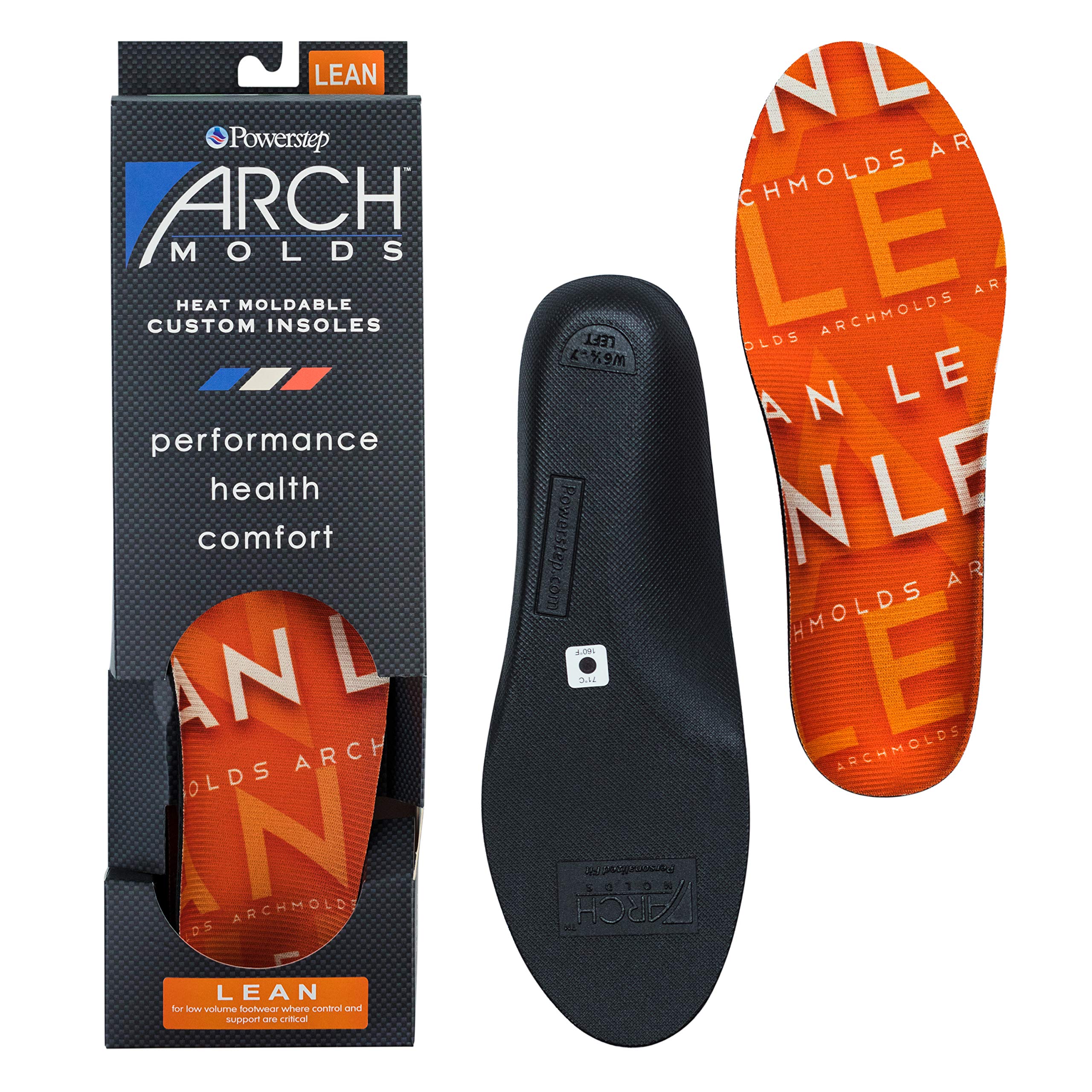 Powerstep Archmolds Lean Orthotic Insoles - Heat Moldable Shoe Inserts for Slim Cushioning & Full Foot Support (Orange) - Perfect for Running, Walking & All-Day Comfort