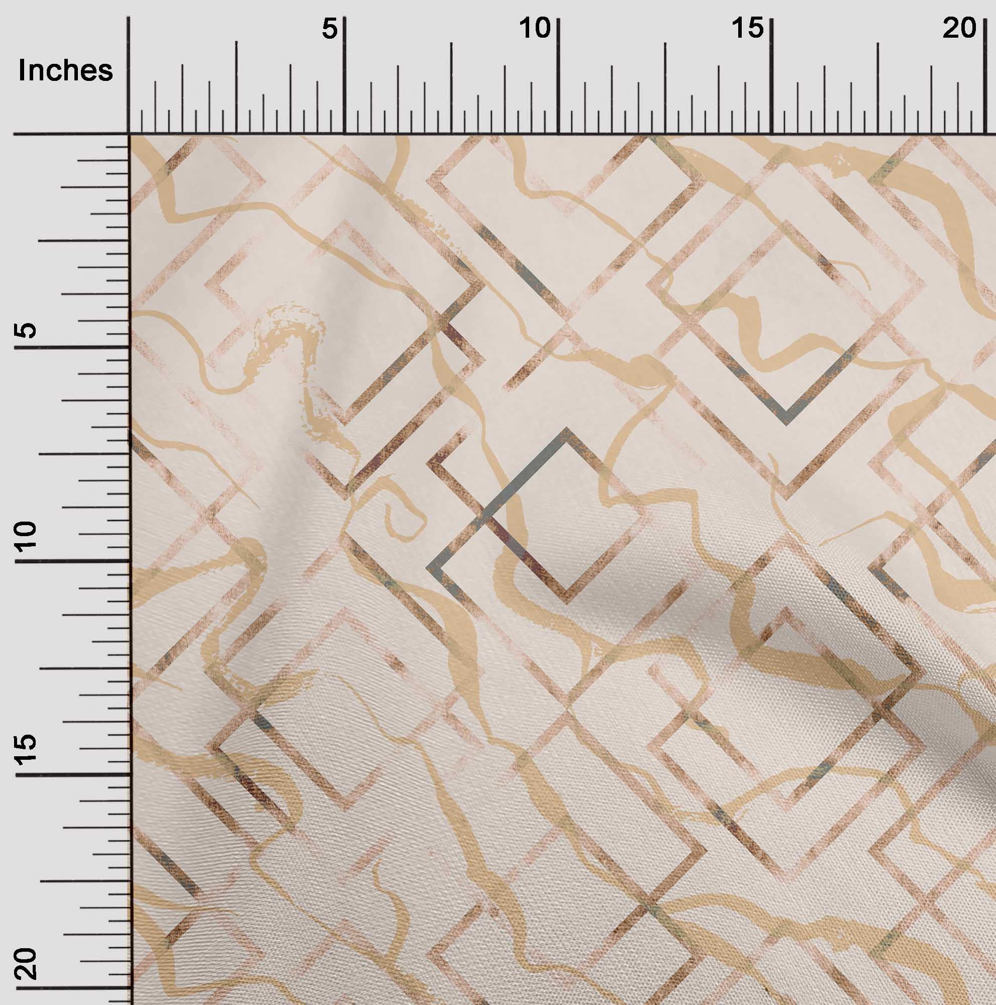 Velvet Beige Geometric Print Fabric by The Yard - 58
