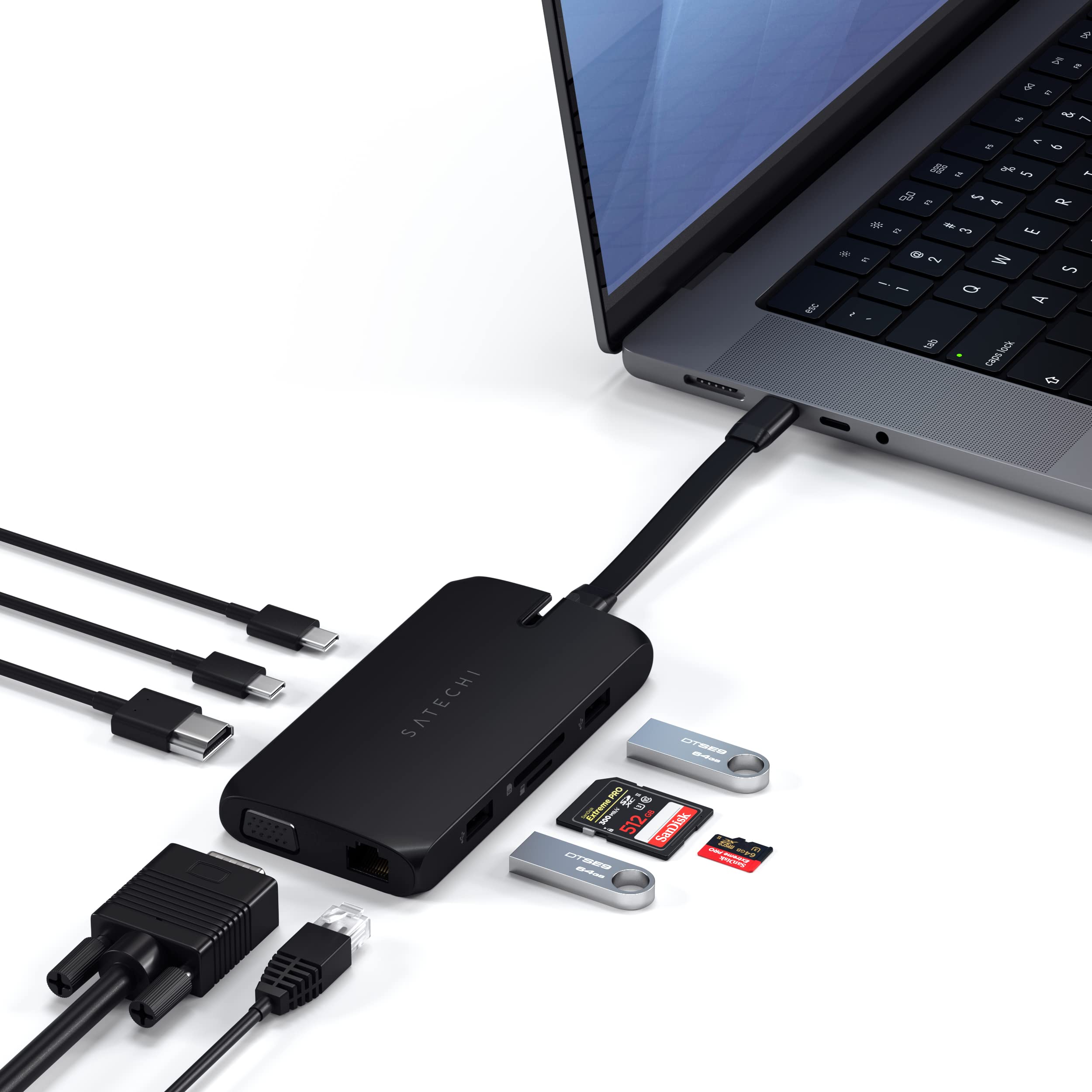 Satechi 9-in-1 USB-C Hub Multiport Adapter - Portable USB C Hub with HDMI, USB 3.0, SD Card Reader - Compatible with MacBook Pro/Air M1/M2, iPad Pro, Windows Laptops - Perfect for Home Office, Travel & Video Conferencing