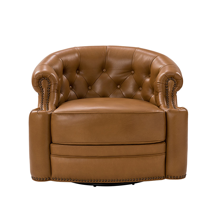 Alonso Classic Chesterfield Genuine Leather Swivel Chair - Premium Office Chair with Button Tufted Back & 360° Rotation - Perfect for Home Office, Study Room & Executive Workspace