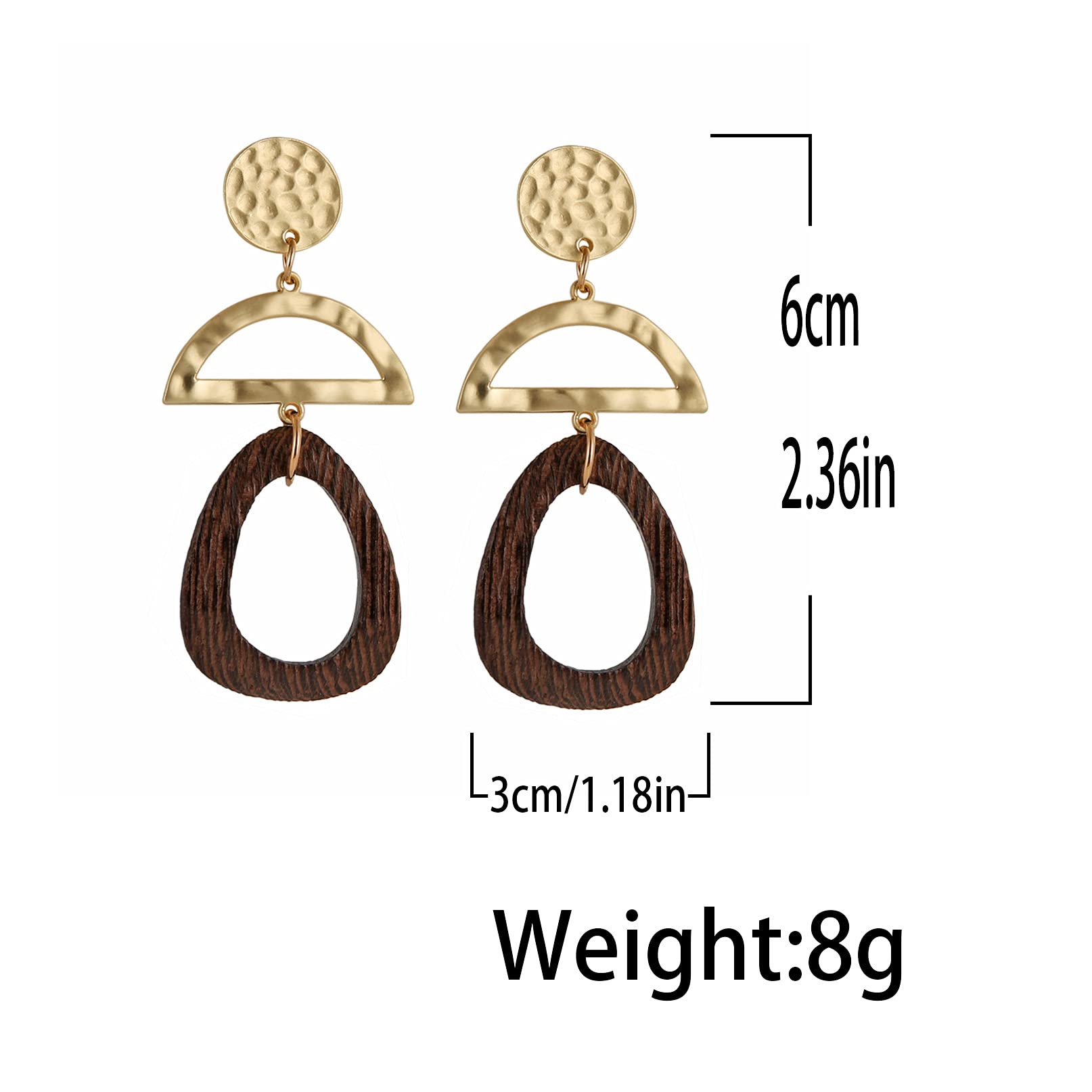 STWTR Women's Natural Wood Earrings - Minimalist Retro Hollow Design, Stainless Steel Hook, Lightweight Fashion Jewelry Set for Casual Wear, Office, and Boho Outfits