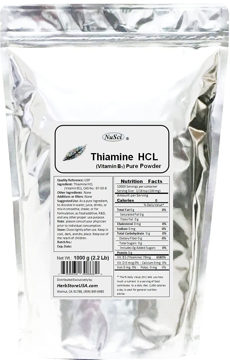 Pure Thiamine HCL Vitamin B1 Powder (500g / 1.1lb) for Energy Boost & Metabolism Support - Perfect for Smoothies, Baking & Dietary Supplements
