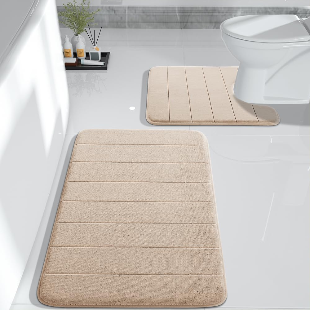Yimobra 2-Piece Memory Foam Bath Mat Set - Ultra Soft Non-Slip Bathroom Rugs (31.5