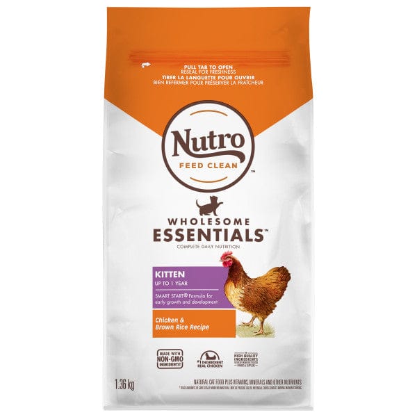 Nutro Wholesome Essentials Chicken & Brown Rice Dry Kitten Food - 3lb Bag | High Protein Kitten Kibble for Growth & Development | Perfect for Indoor & Active Kittens