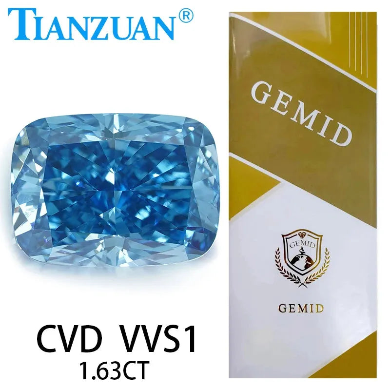 1ct VS1 Lab Grown CVD Diamond - Antique Cushion Cut Fancy Vivid Blue Loose Gemstone (2EX Cut, GEMID Certified) | Perfect for Engagement Rings, Custom Jewelry & Collector's Pieces