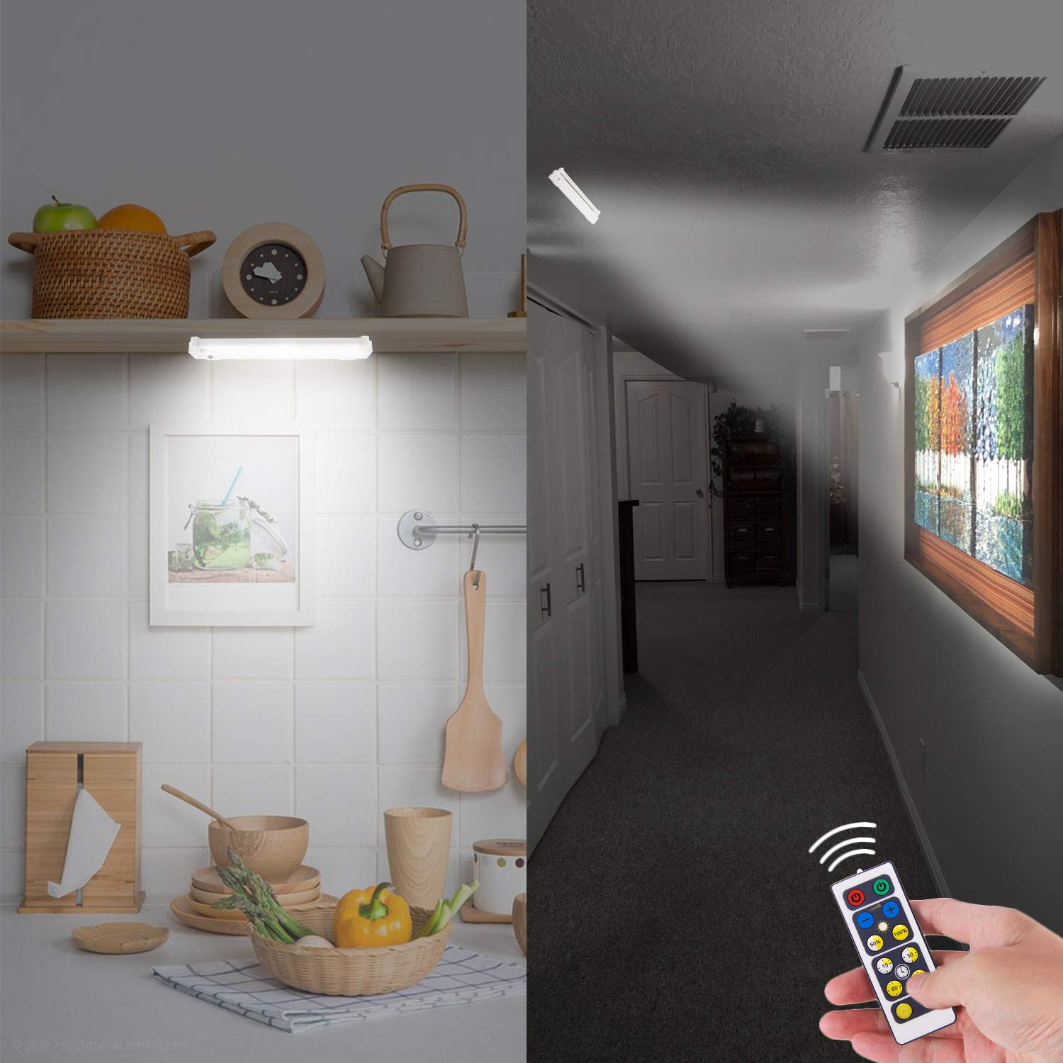 LUXSWAY 46 LED Super Bright Under Cabinet Lighting - Battery Operated LED Strip Lights with Remote Control, Warm & Cool White Adjustable Stick-On Lights for Kitchen Pantry, Shelf, Closet - Timer & Dimmer Function for Home Decor & Workspace Lighting