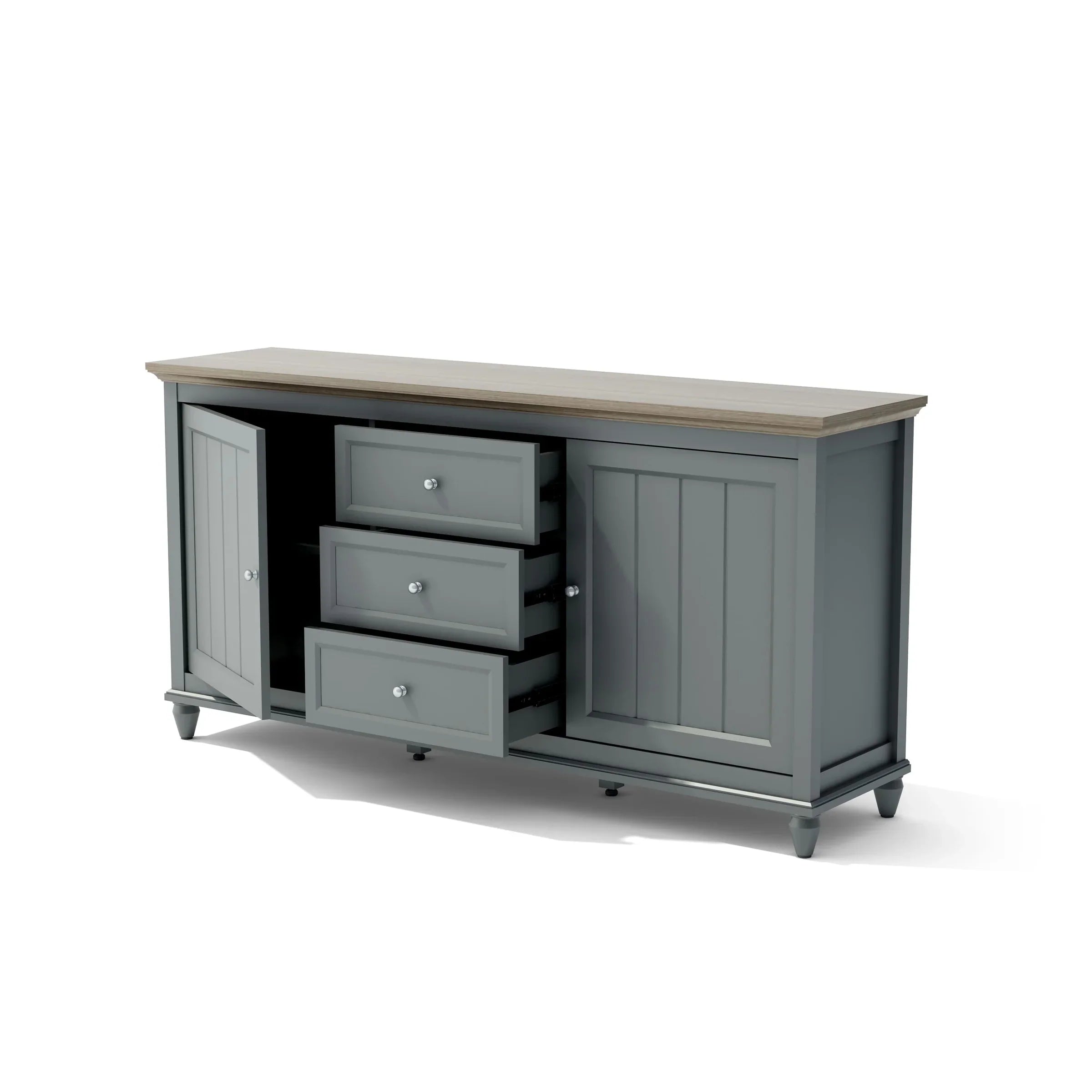 Anderson Teak Chenon Sideboard Grey/Brown - Solid Teak Wood Buffet Cabinet with 2 Drawers & 2 Doors - SB CG 6316 - Perfect for Dining Room Storage & Living Room Organization